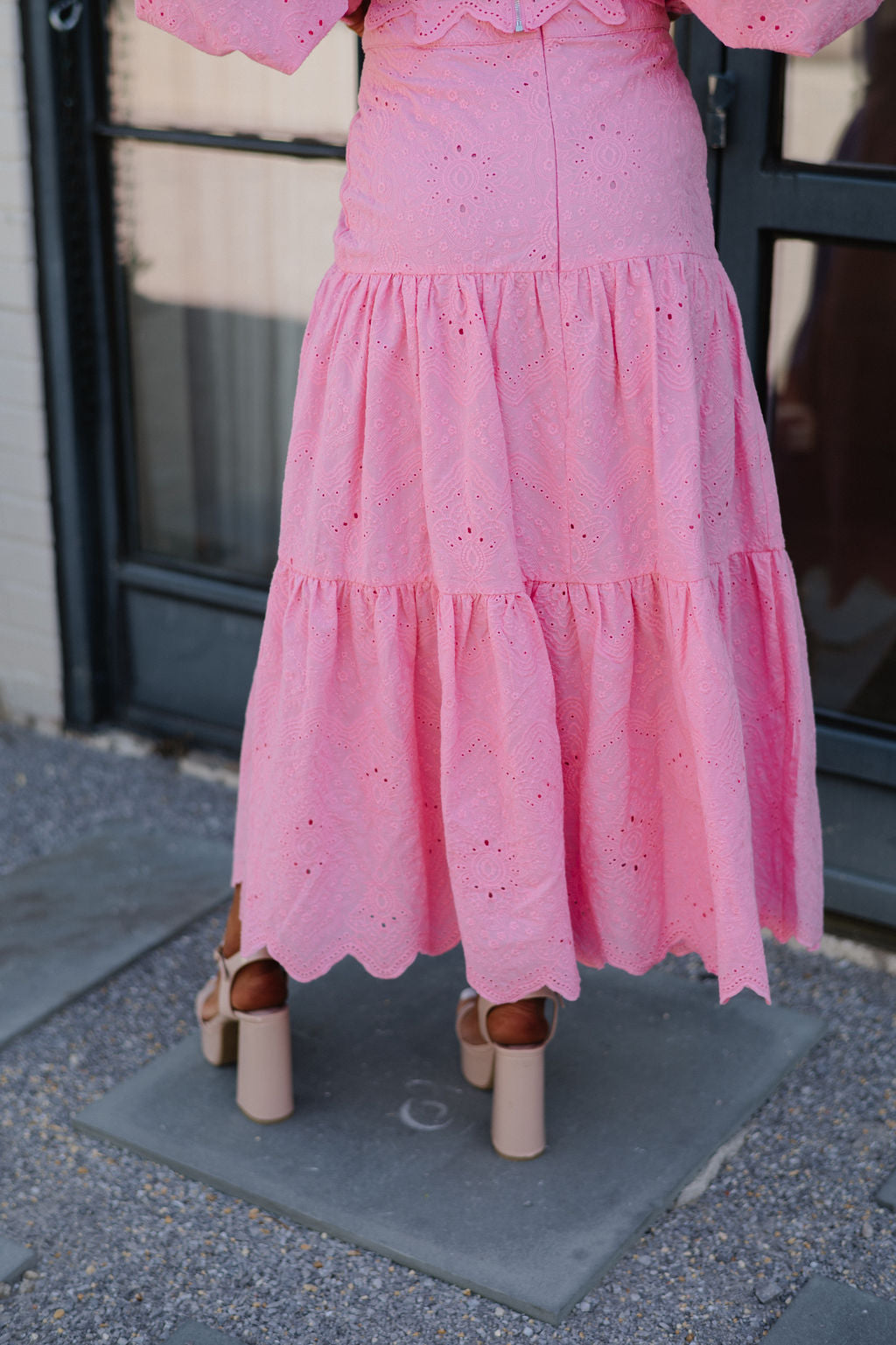 Pointed Scalloped Skirt Set-Pink