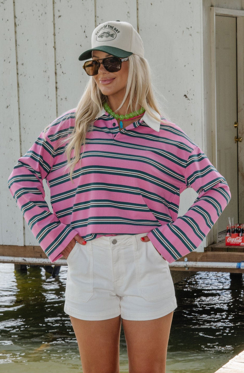 Oversized Striped Top-Pink/Green