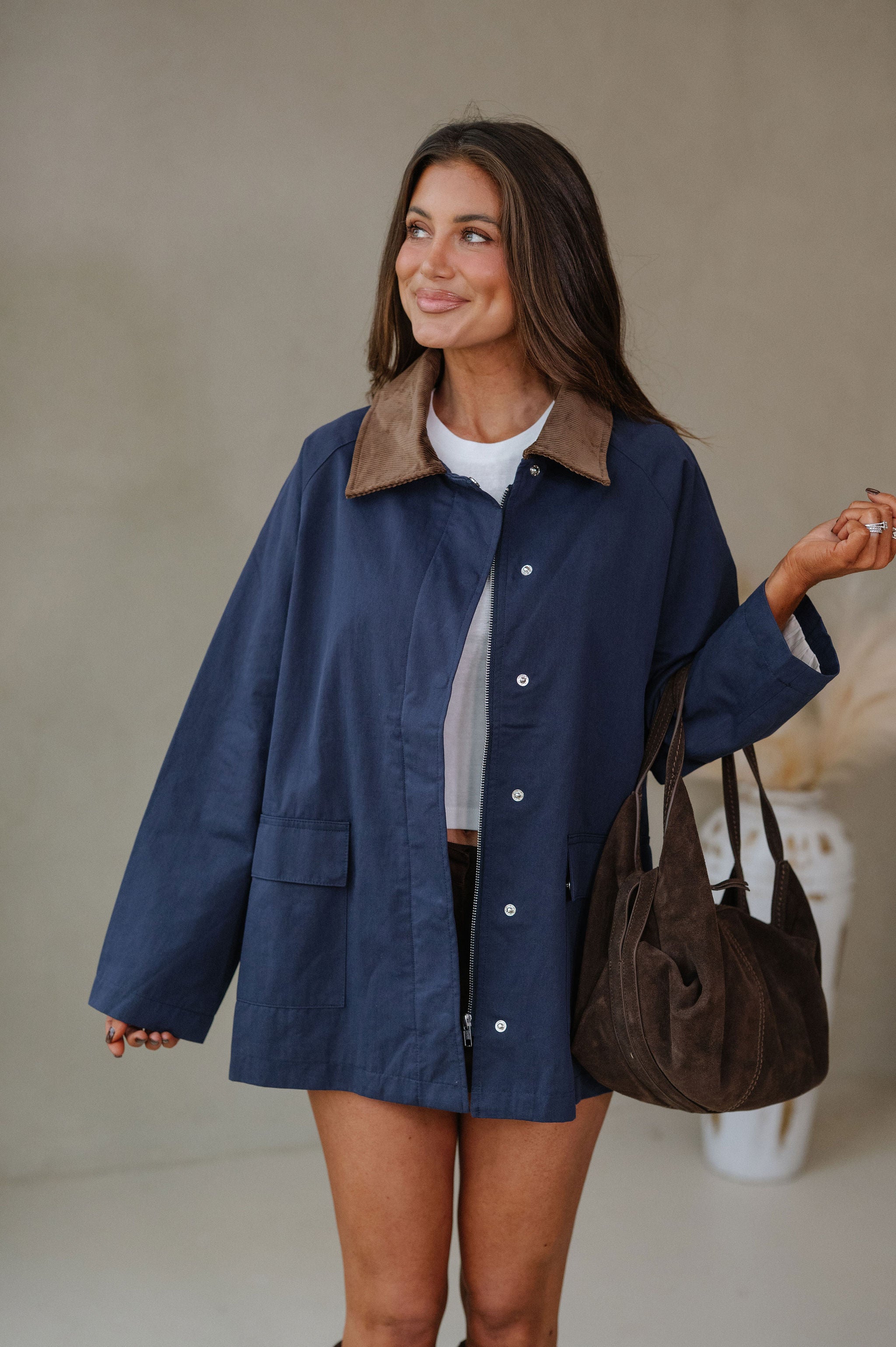 Stella Contrast Collar Jacket-Navy