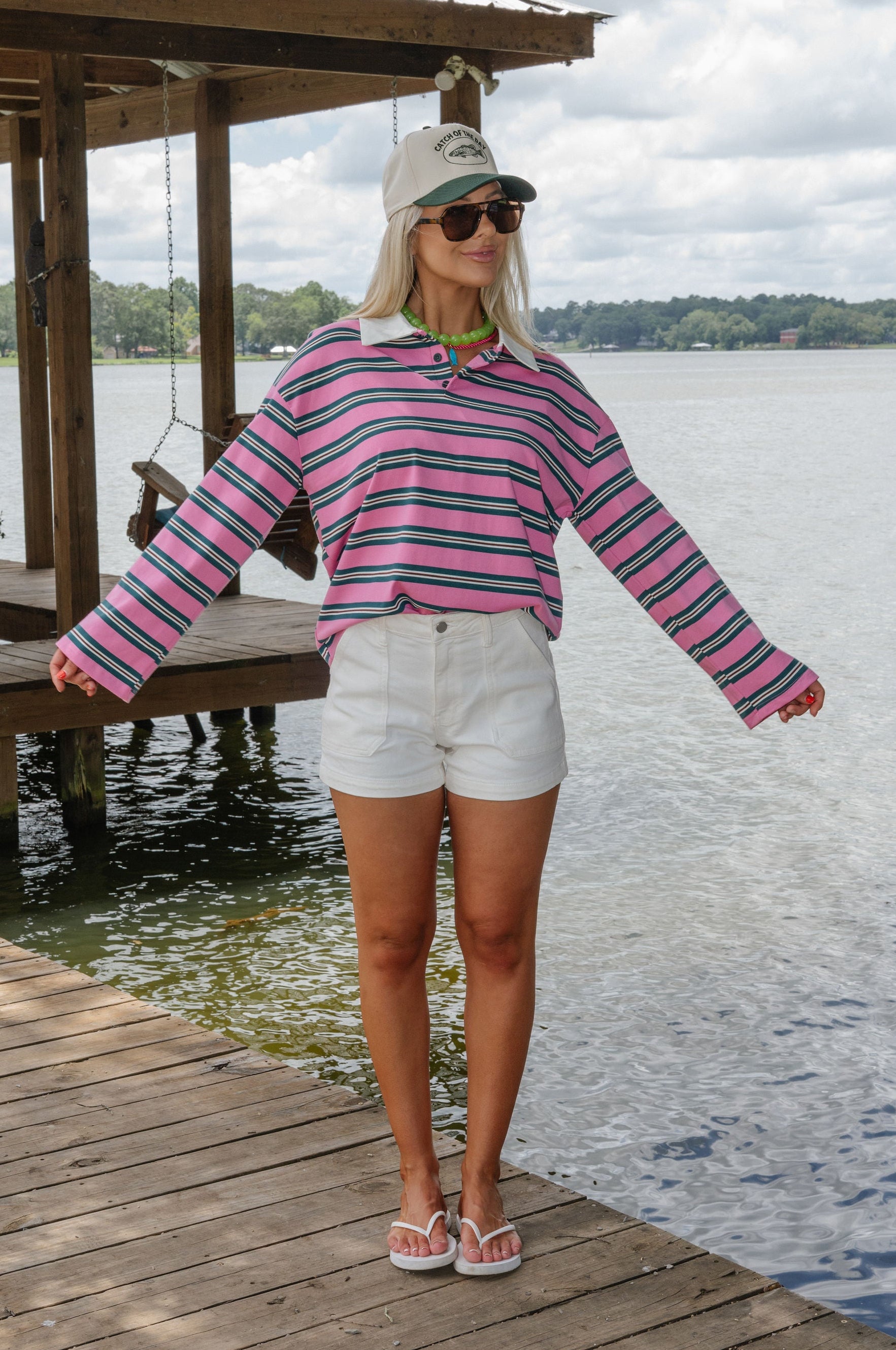 Oversized Striped Top-Pink/Green