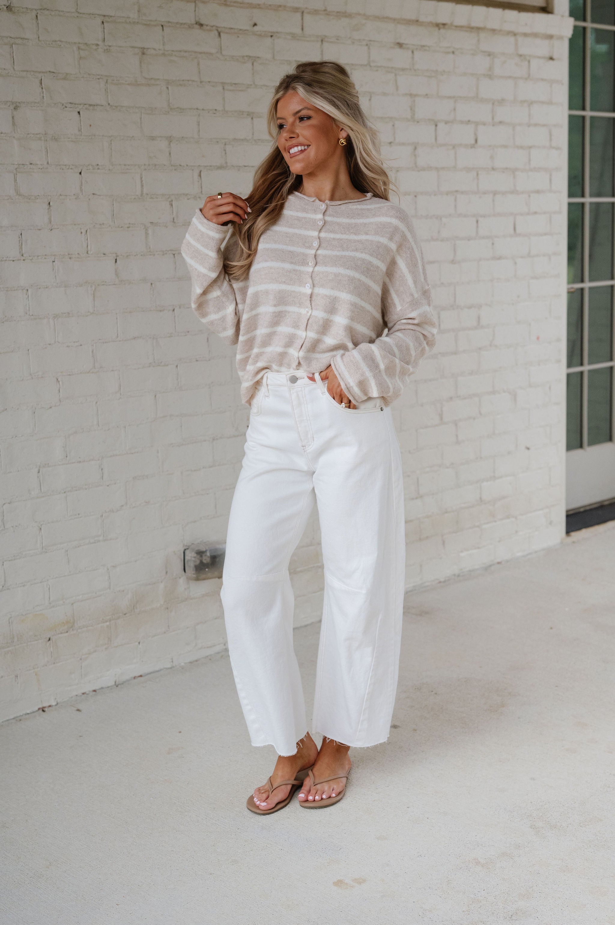 Cabana Striped Cardigan-Beige