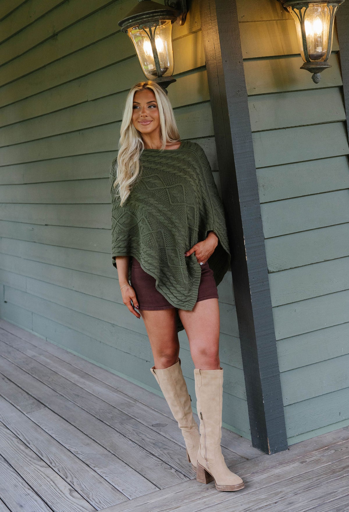Bella Poncho Sweater-Olive