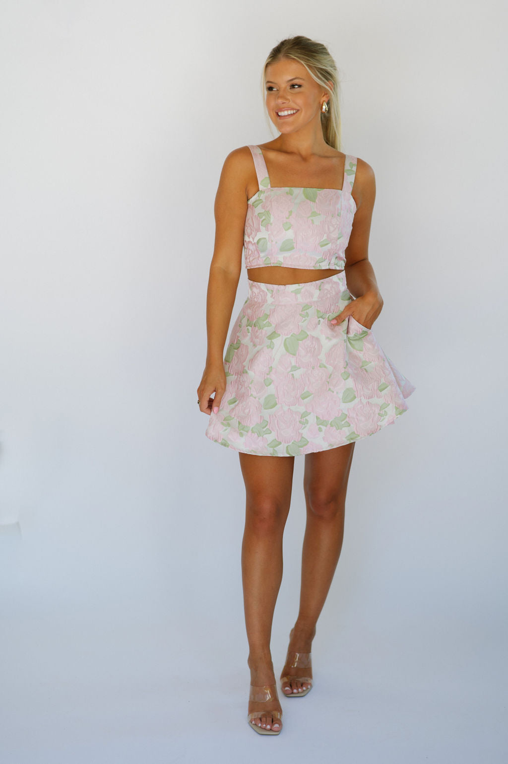 Janey Floral Skirt Set- Pink/Green