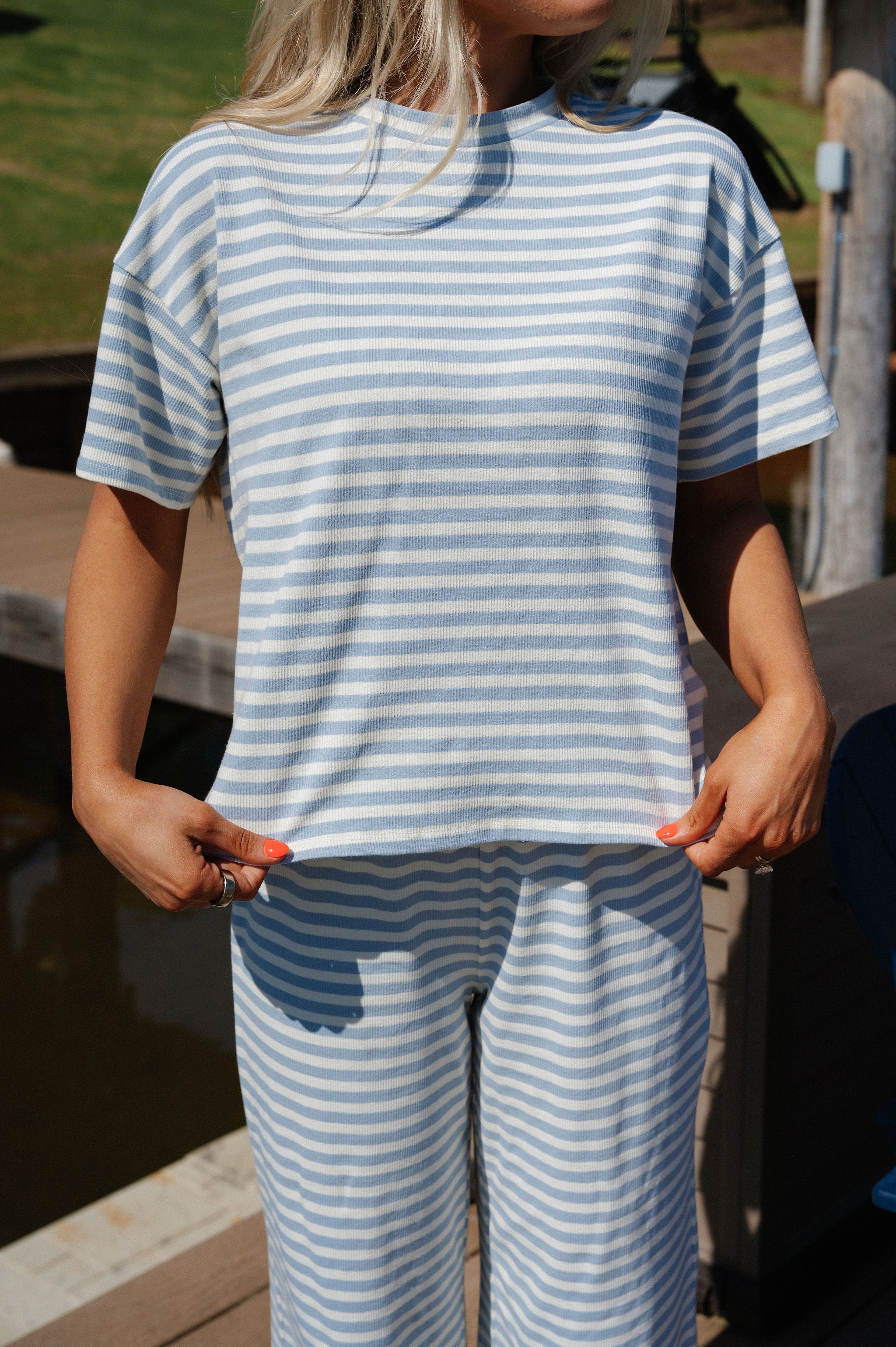 Sam Striped Pants Set-Light Blue