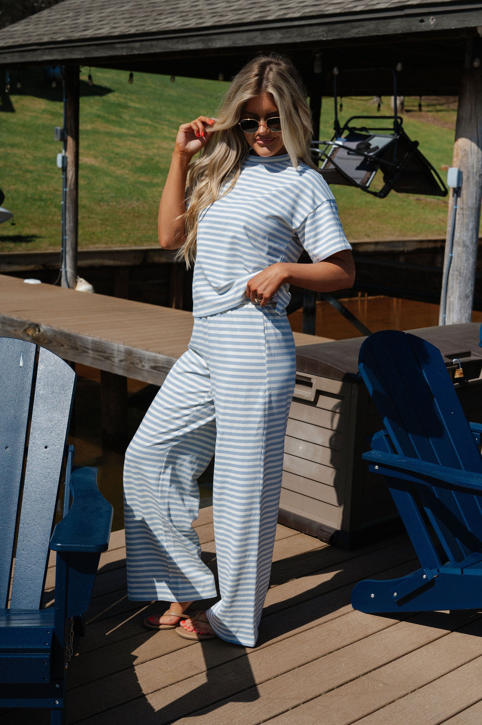 Sam Striped Pants Set-Light Blue