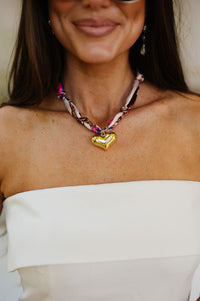 Puffy Heart Pink Scarf Necklace