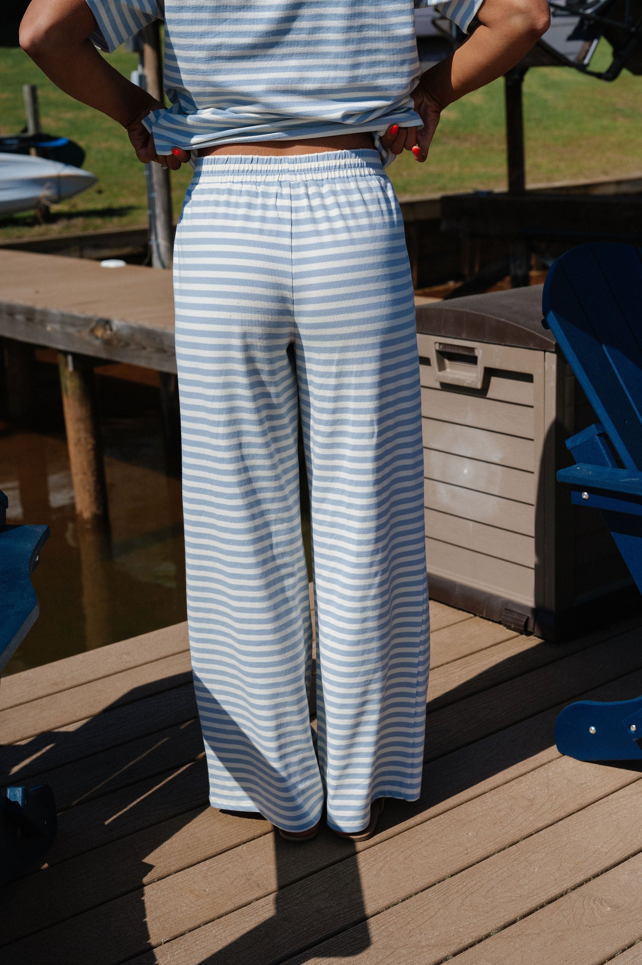 Sam Striped Pants Set-Light Blue
