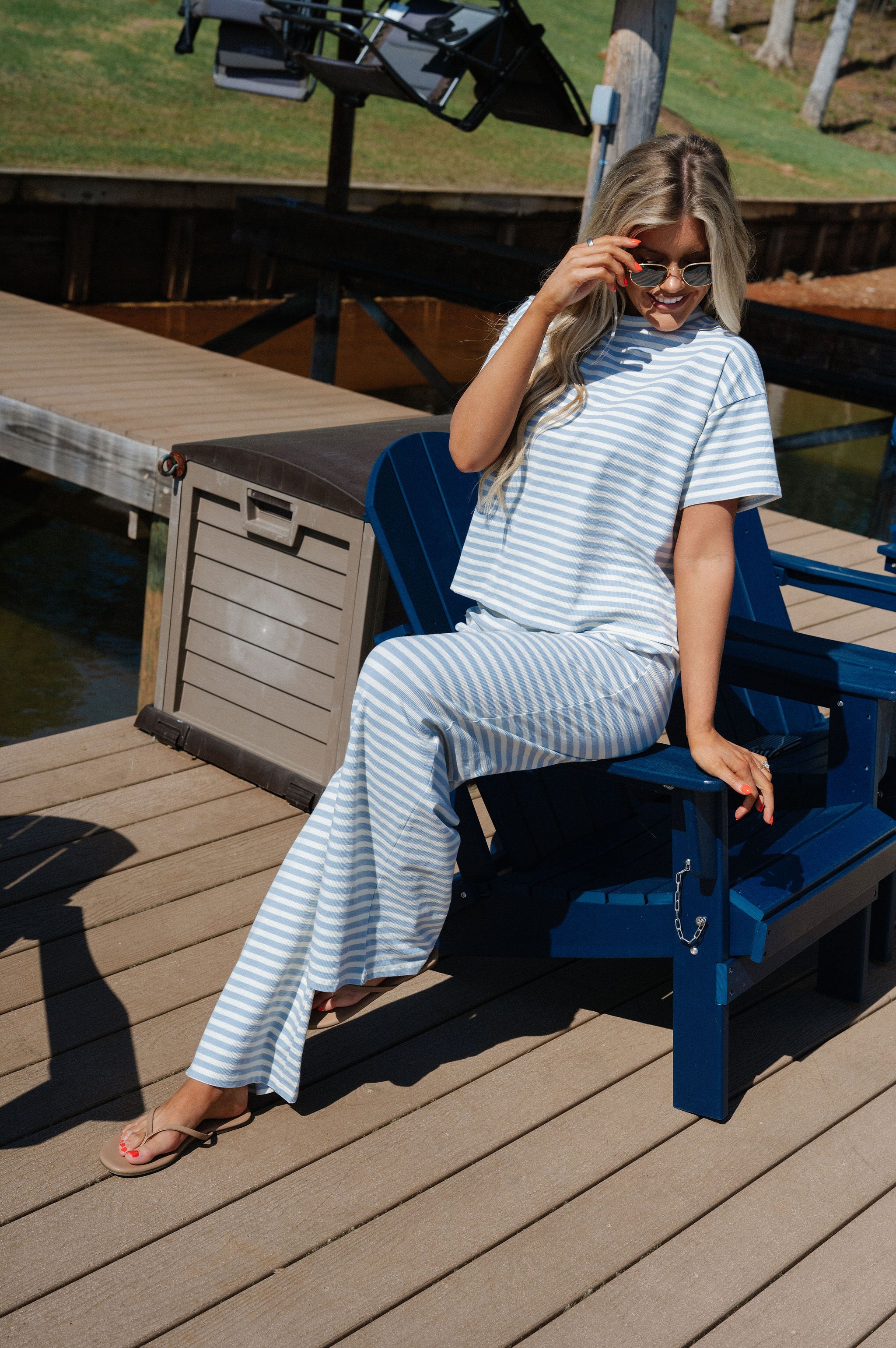 Sam Striped Pants Set-Light Blue