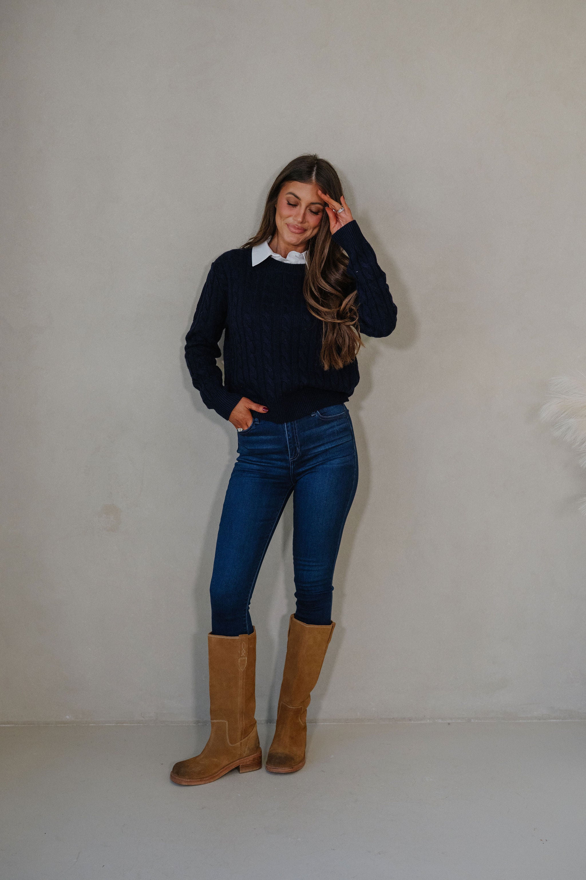 Tessa Cable Knit Sweater-Navy