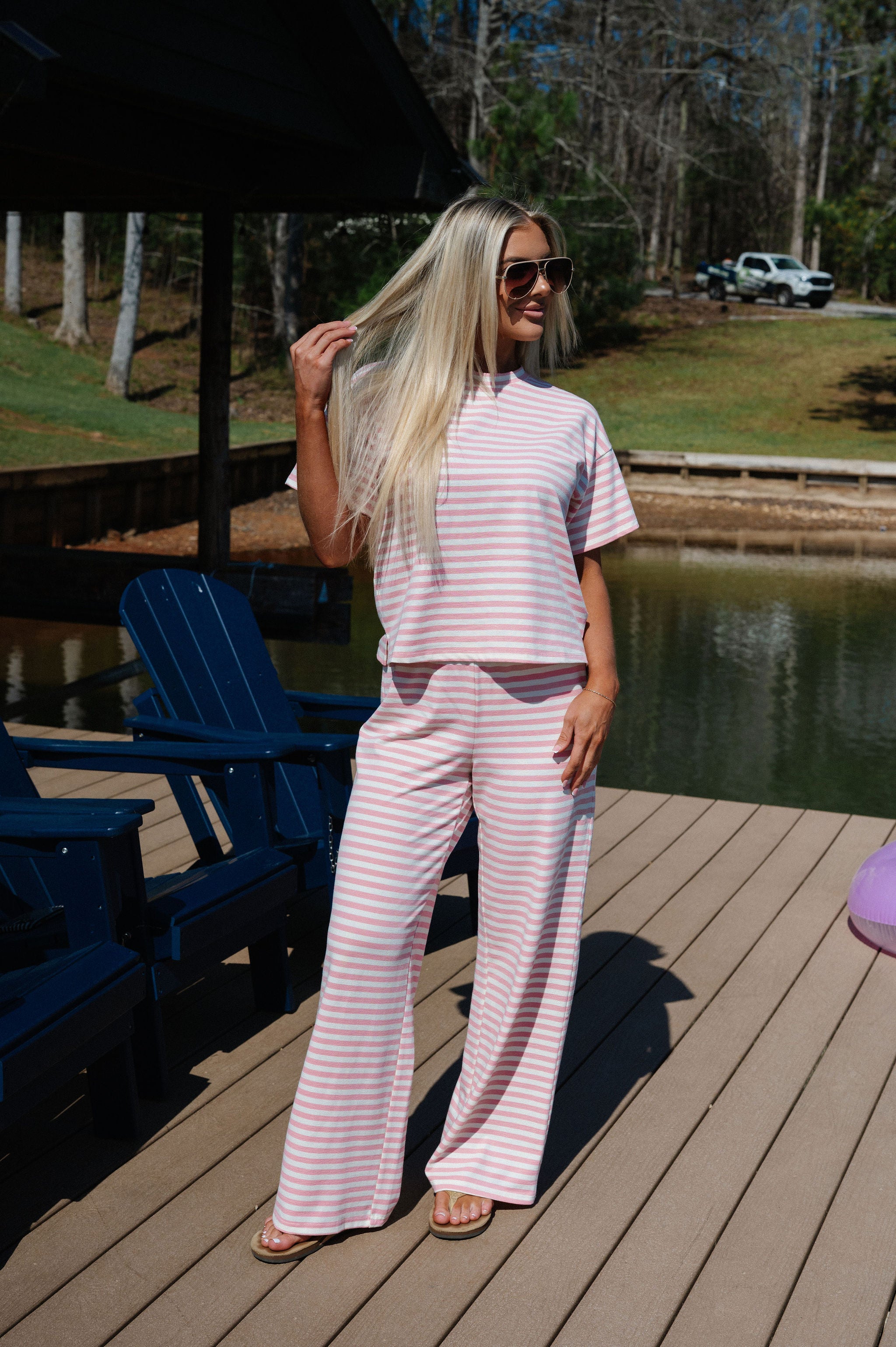 Sam Striped Pants Set-Pink