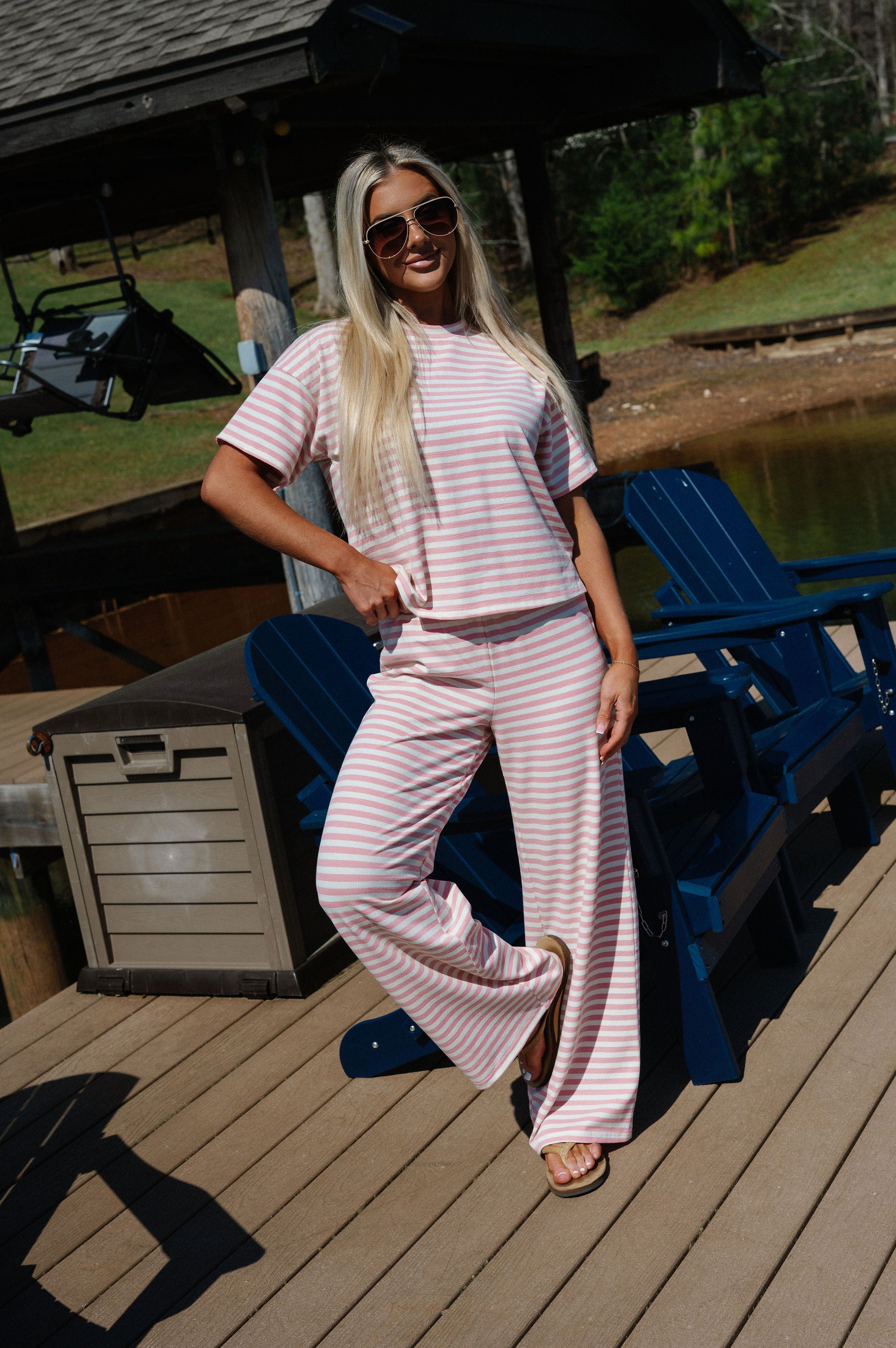 Sam Striped Pants Set-Pink