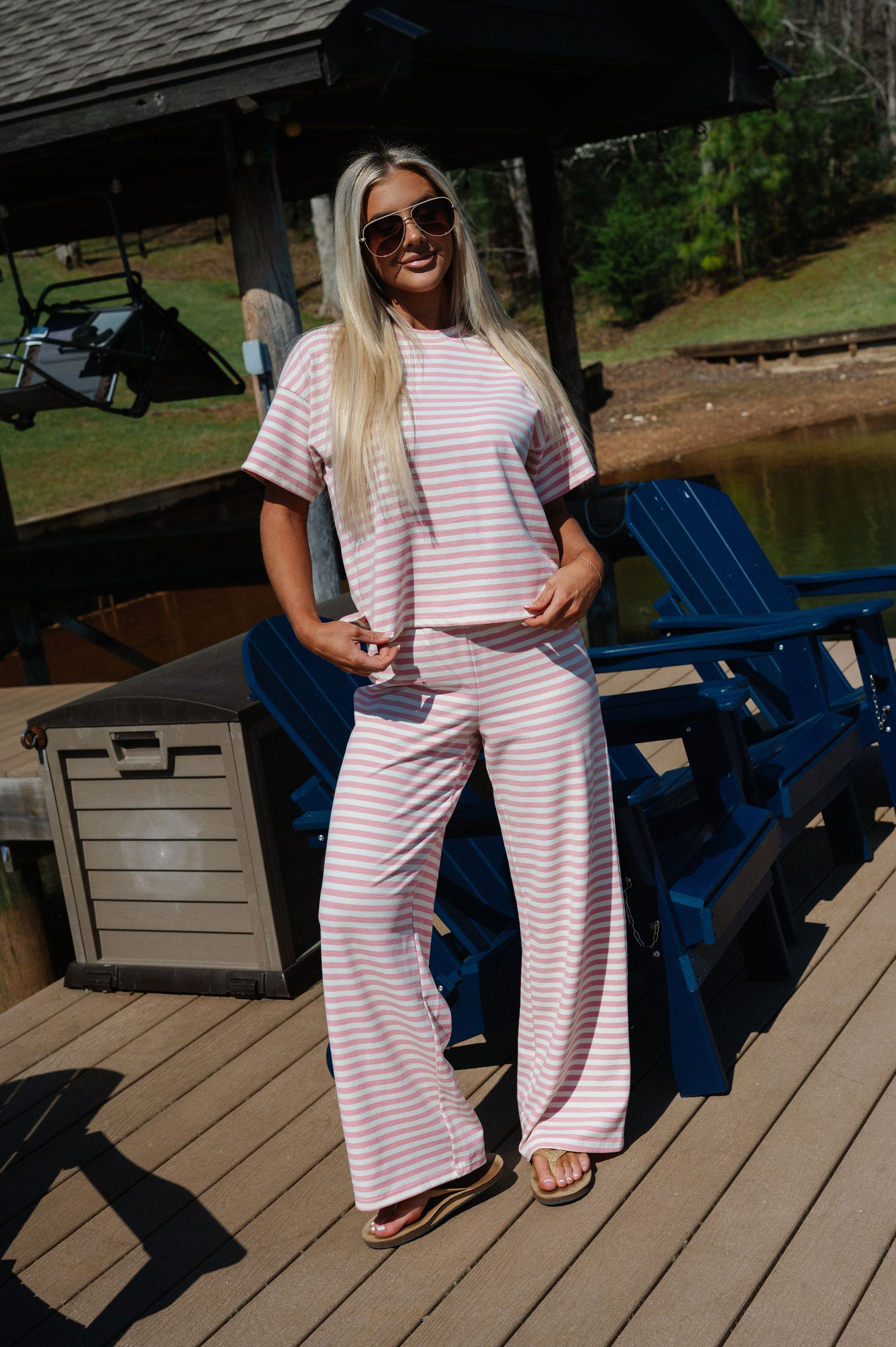 Sam Striped Pants Set-Pink