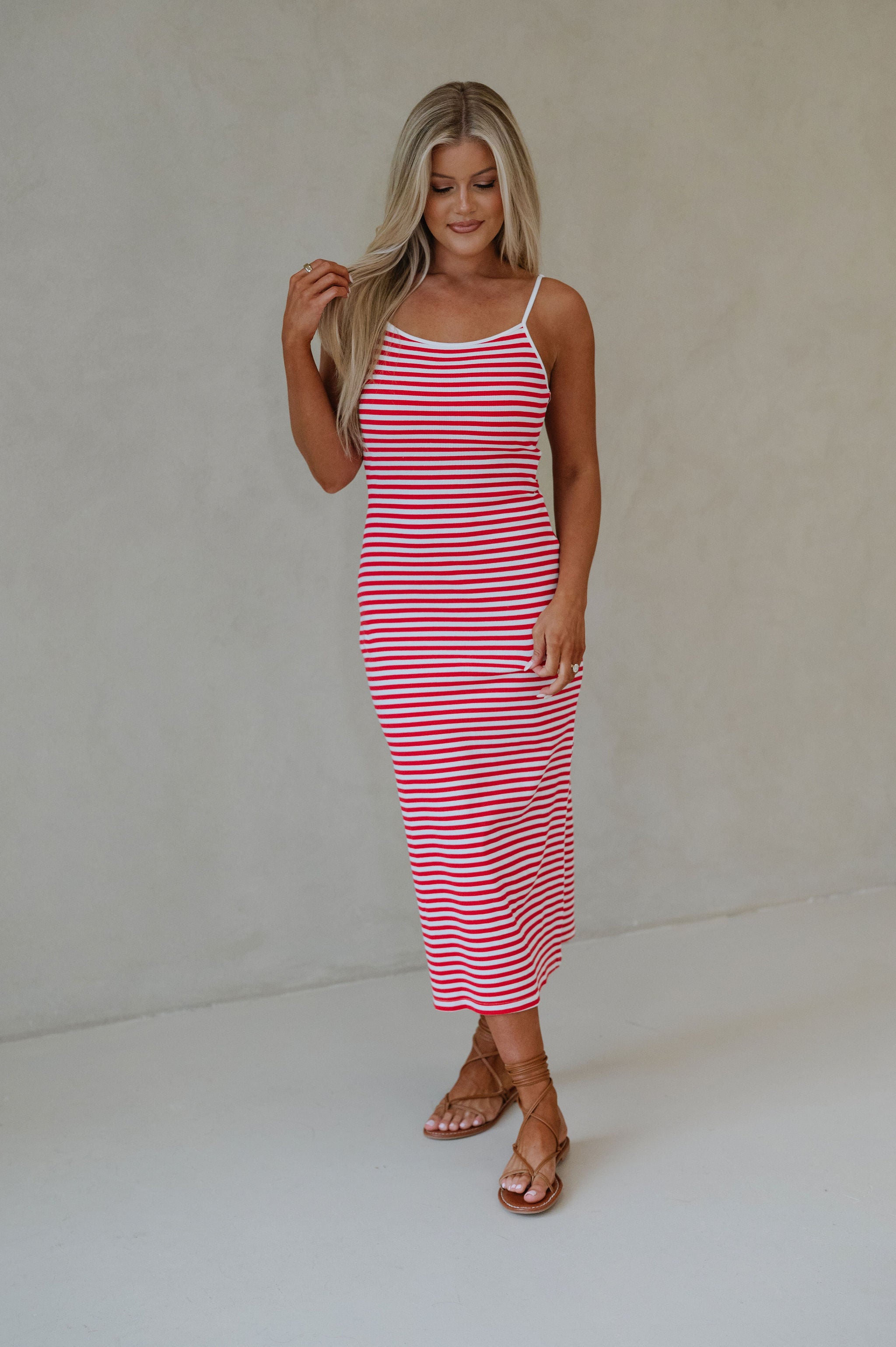 Bruno Striped Midi Dress-Red/White