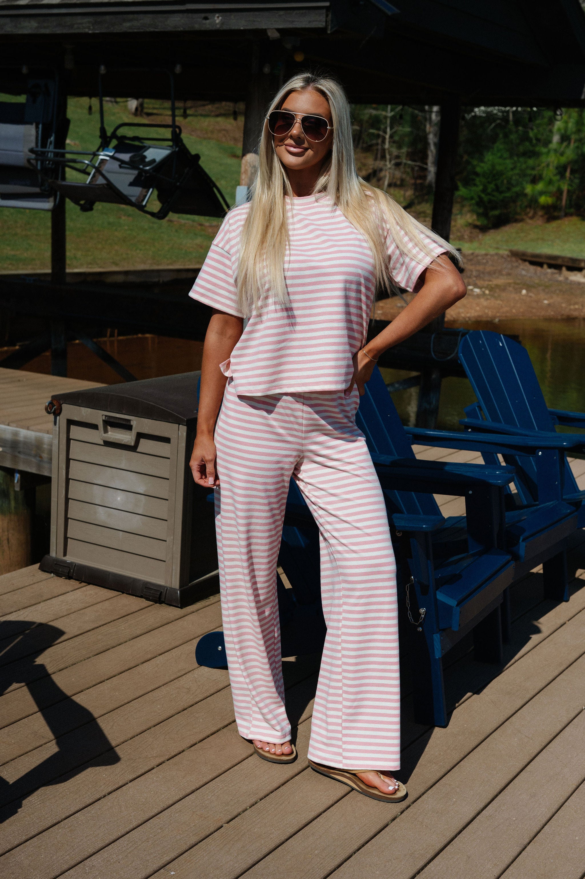 Sam Striped Pants Set-Pink