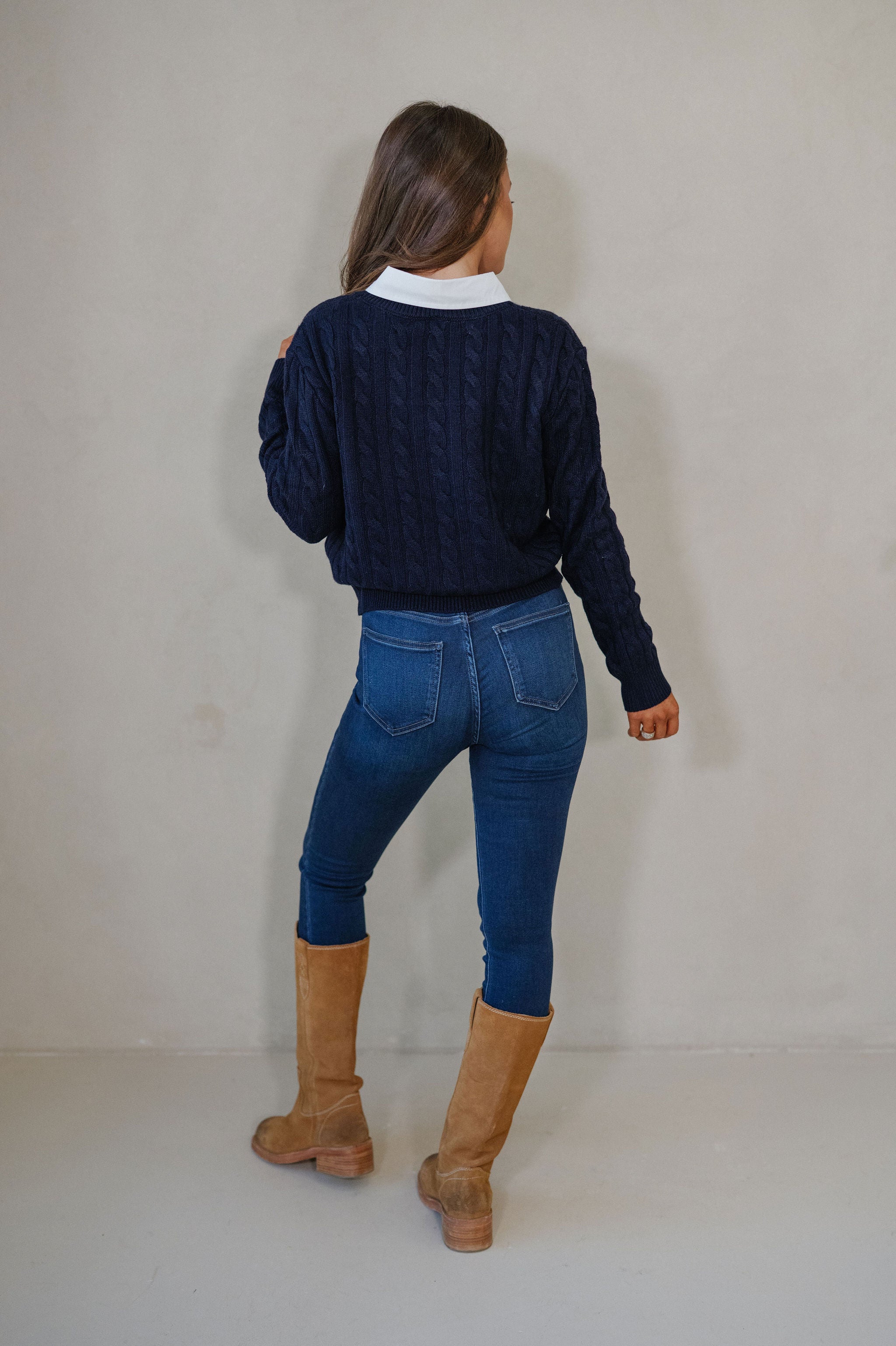 Tessa Cable Knit Sweater-Navy