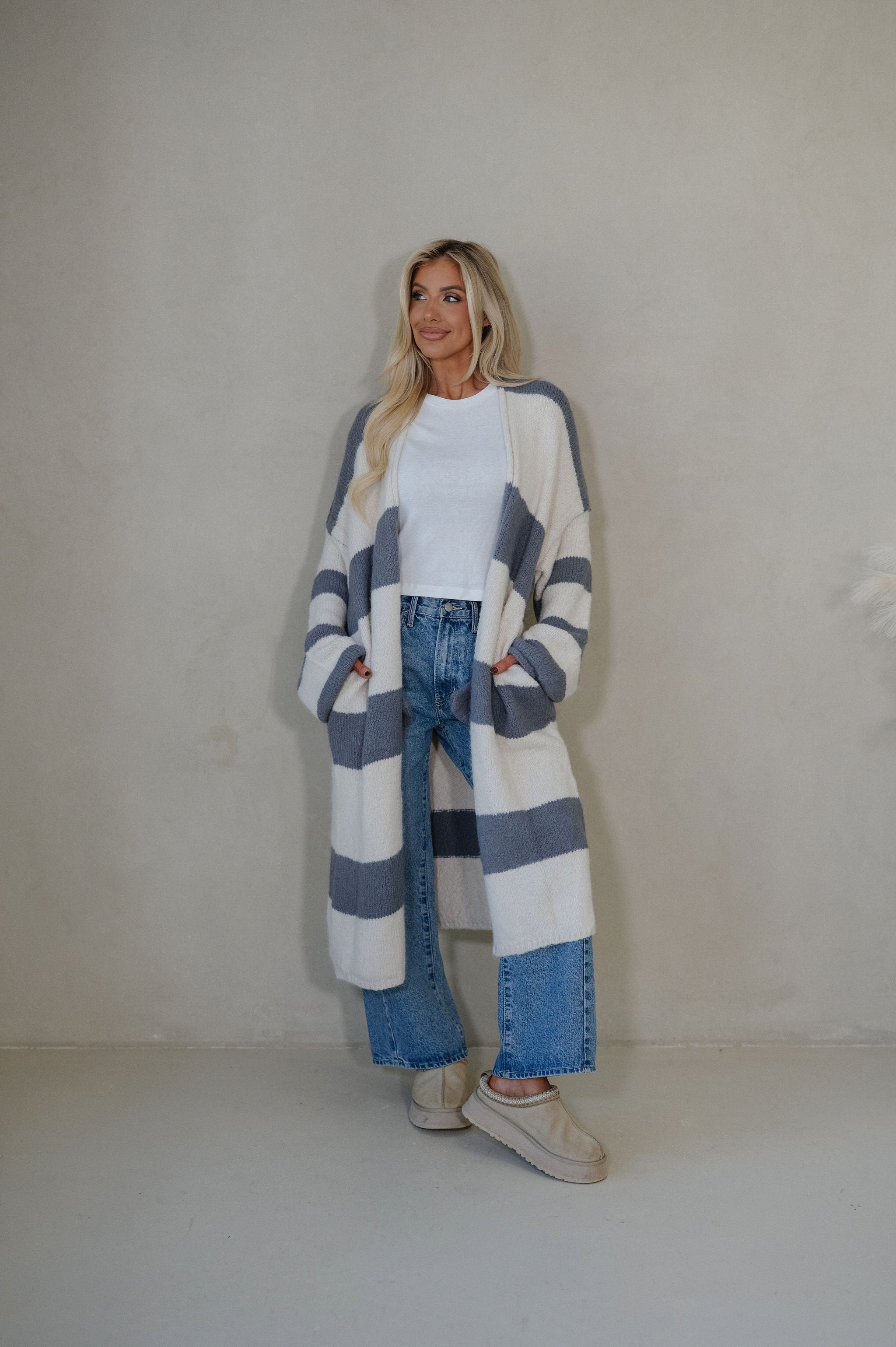 Striped Open Front Cardigan