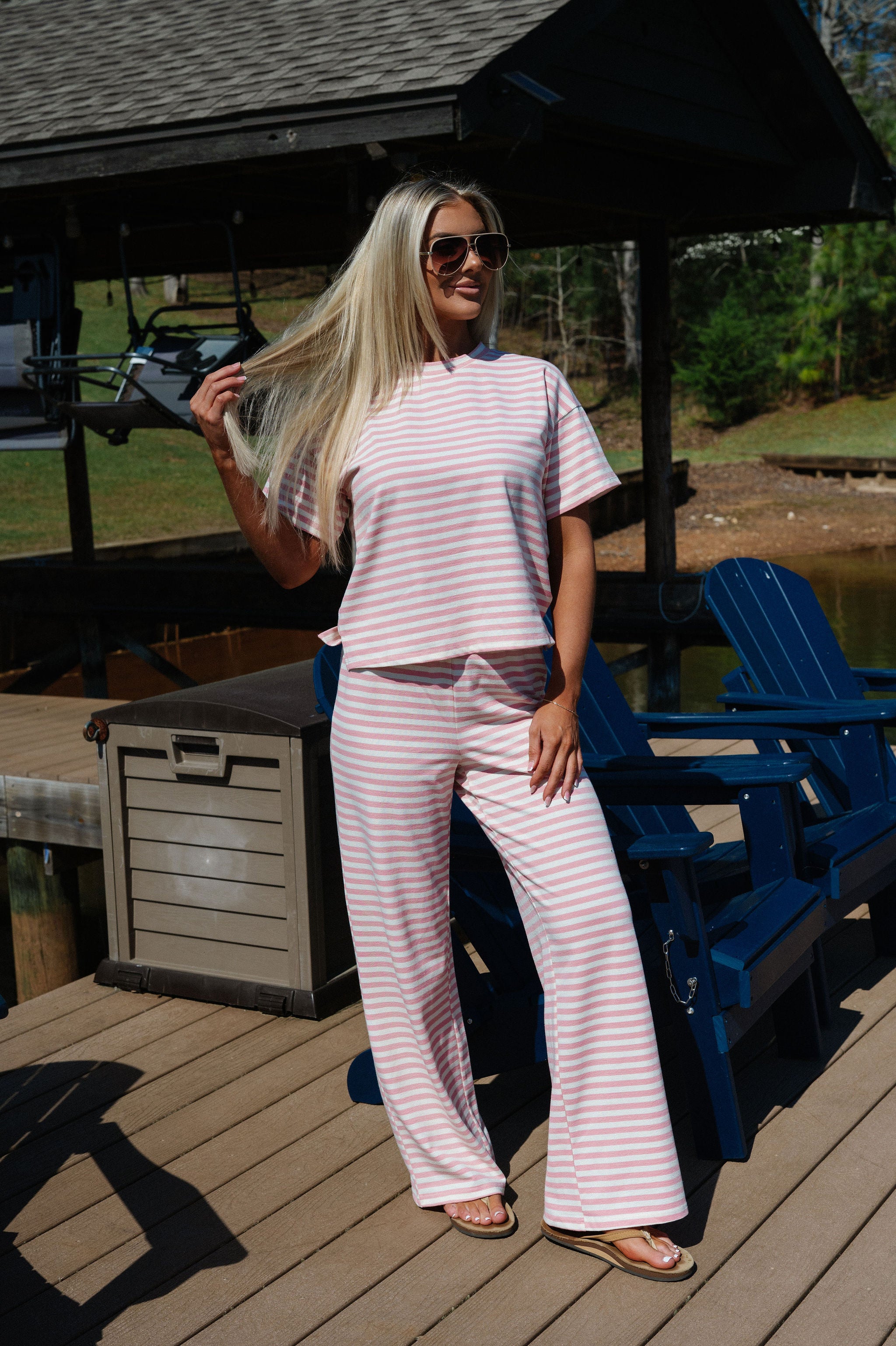 Sam Striped Pants Set-Pink