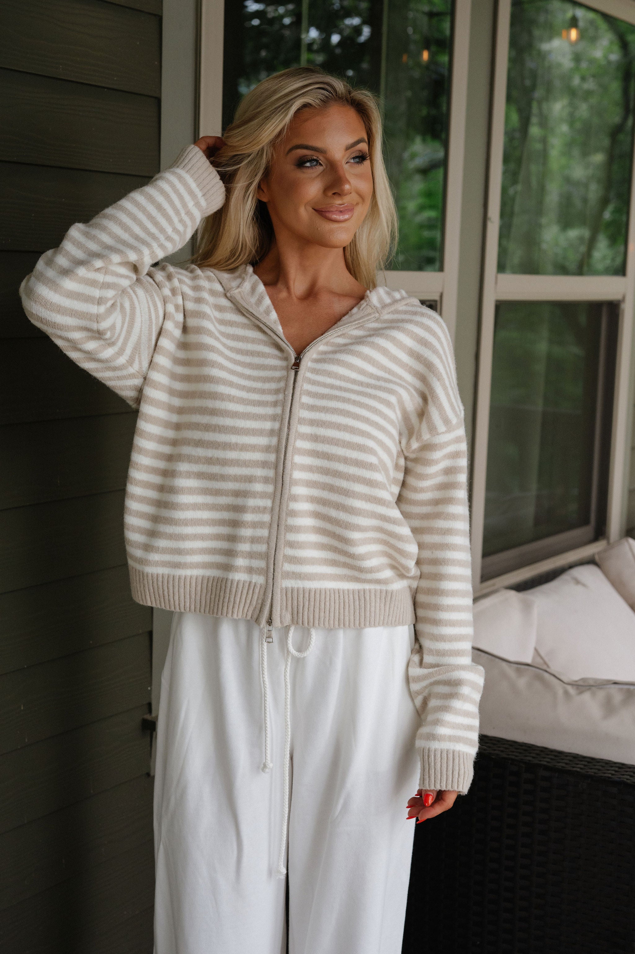 PREORDER Callie Striped Hoodie-Latte PREORDER 10/31