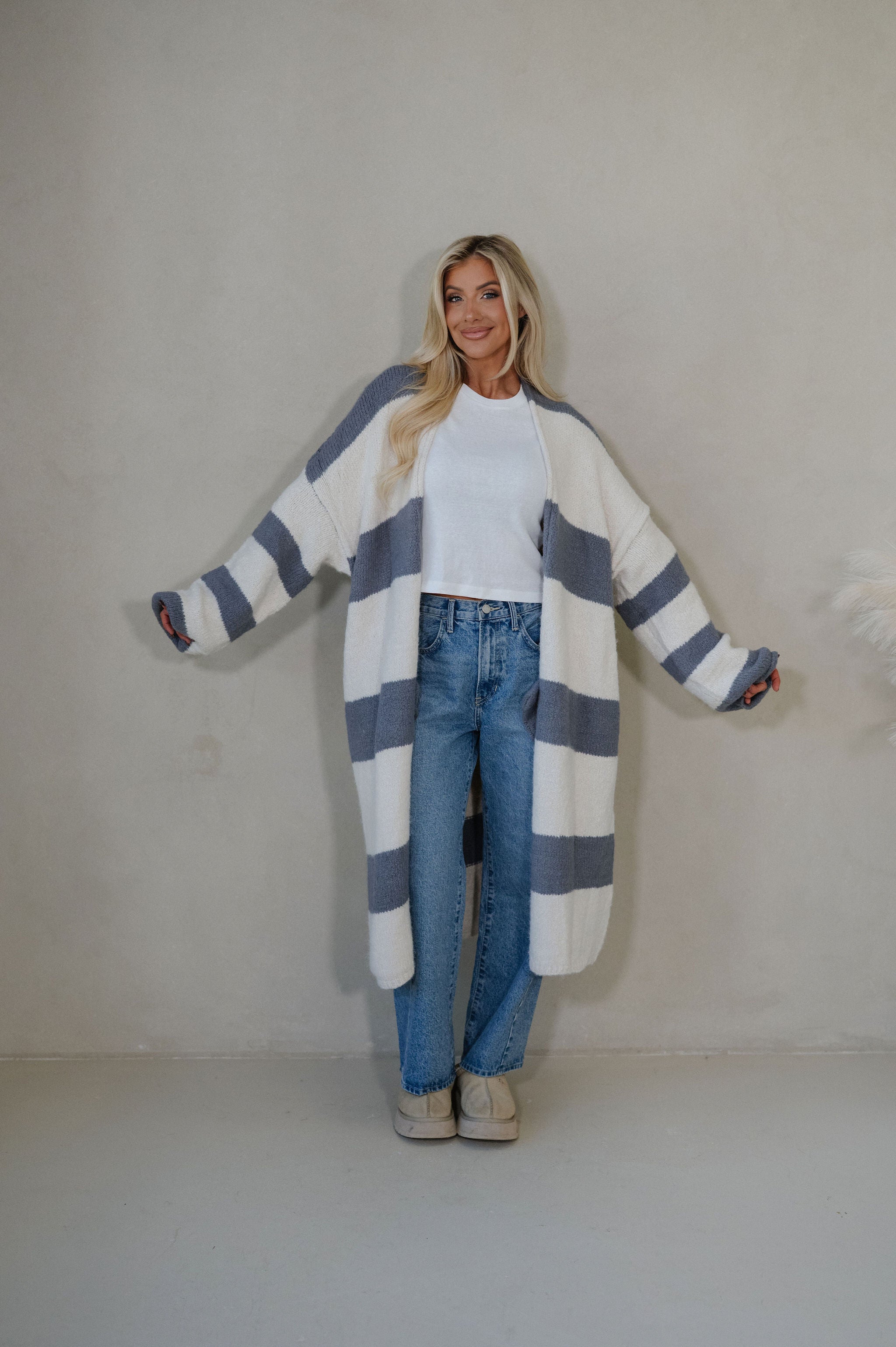Striped Open Front Cardigan