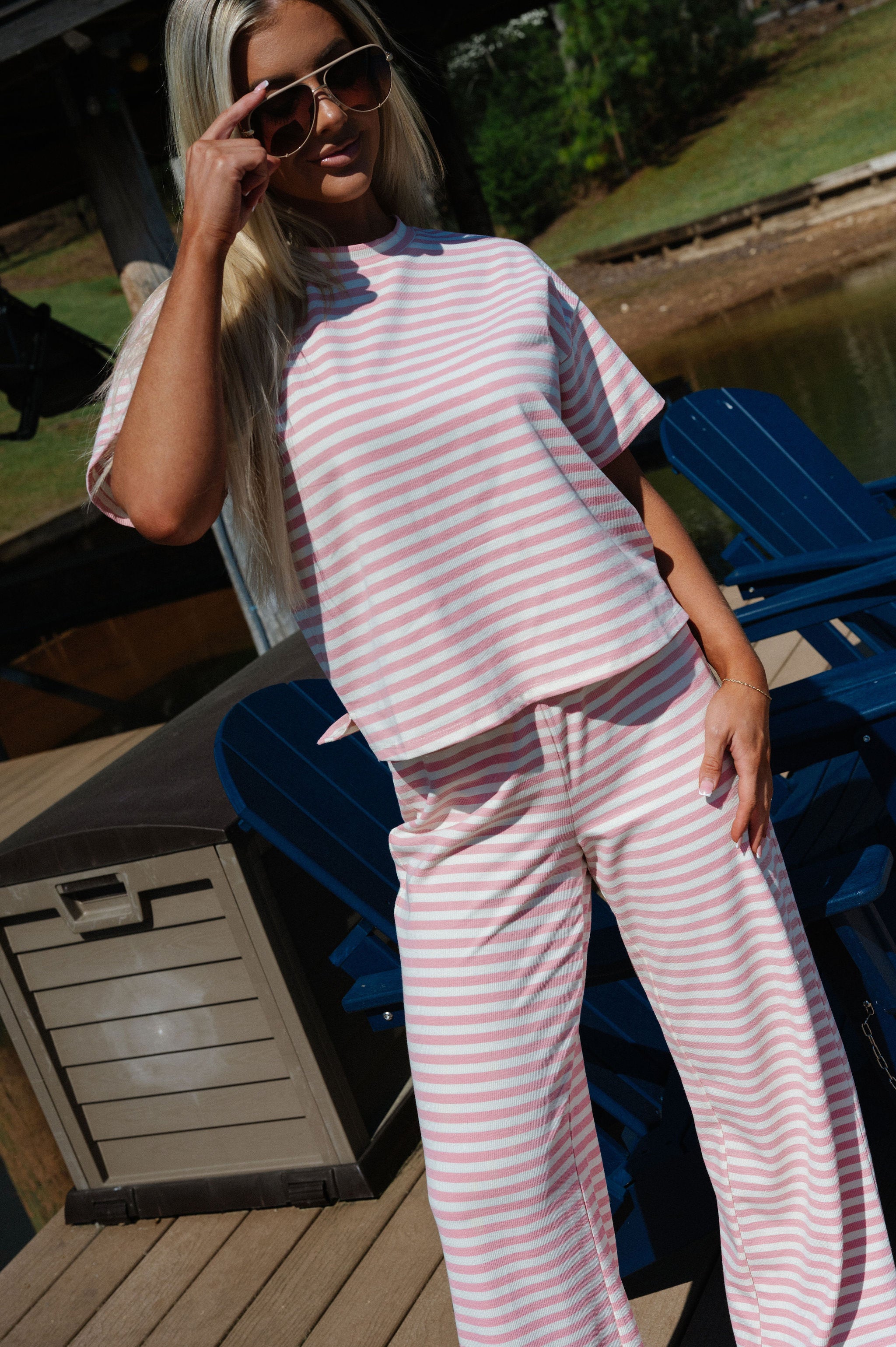 Sam Striped Pants Set-Pink