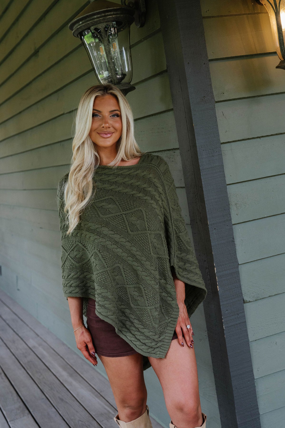 Bella Poncho Sweater-Olive