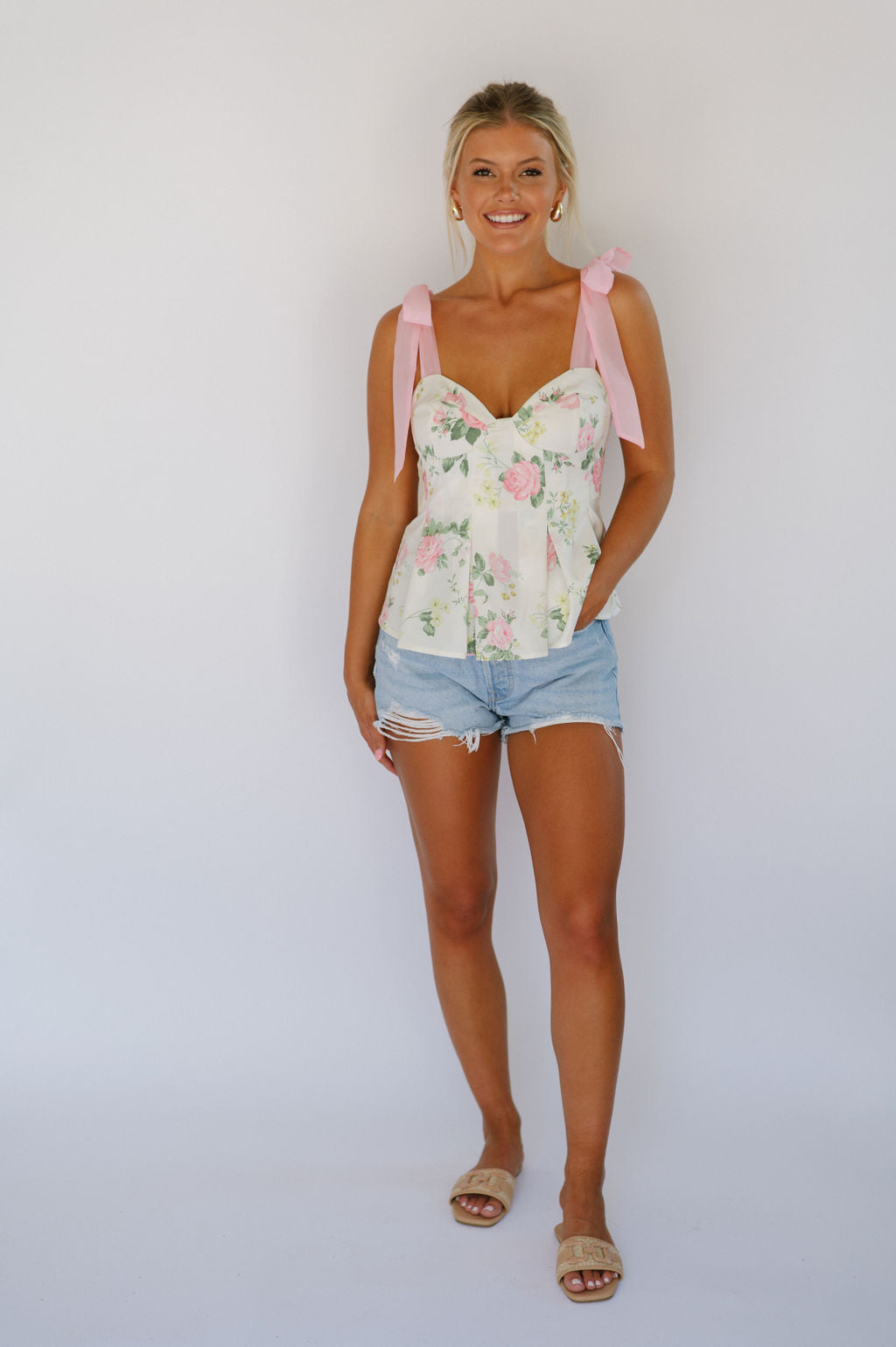 Hollister Pleated Top-Ivory Floral