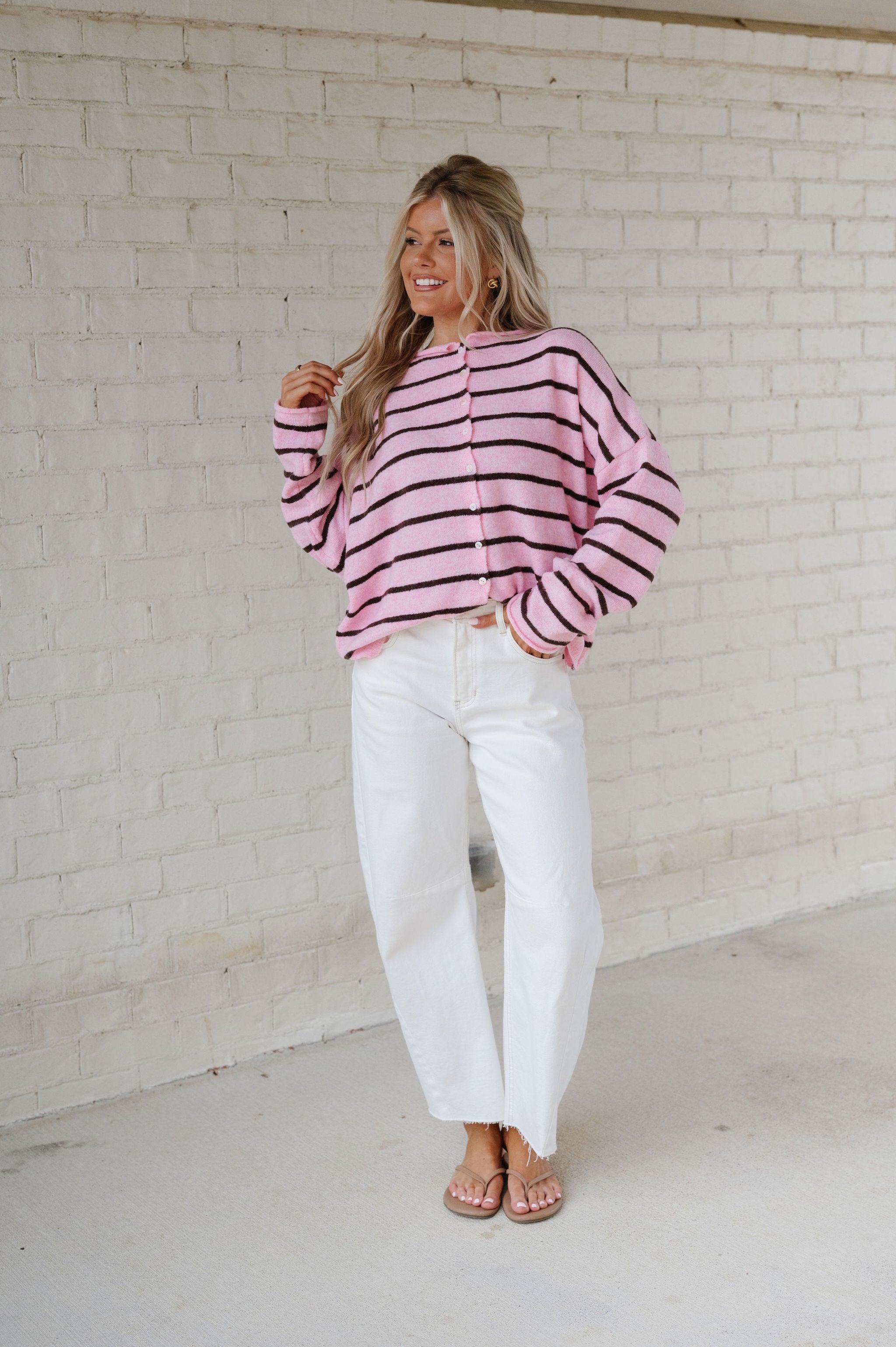 Cabana Striped Cardigan-Pink