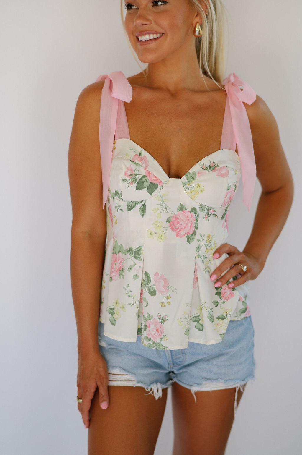 Hollister Pleated Top-Ivory Floral