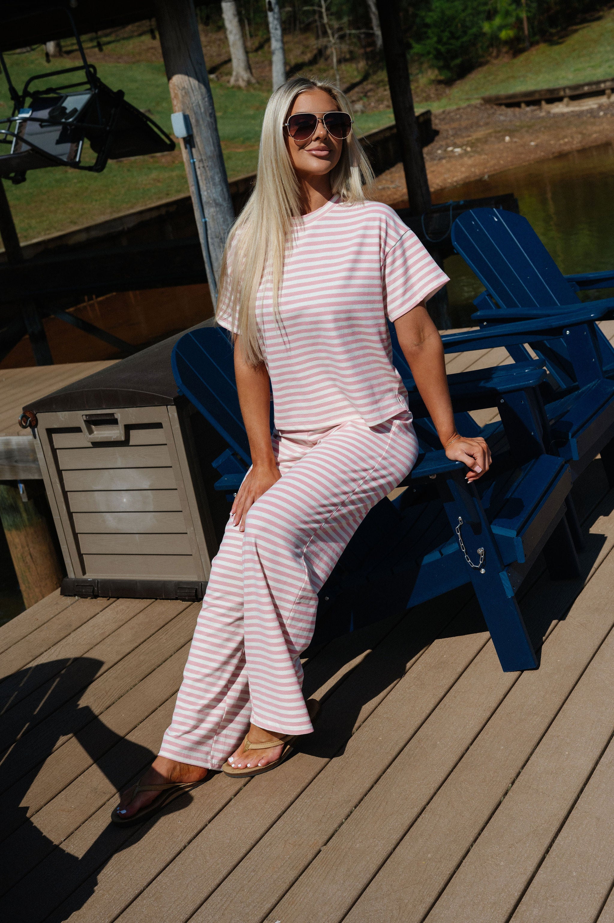 Sam Striped Pants Set-Pink