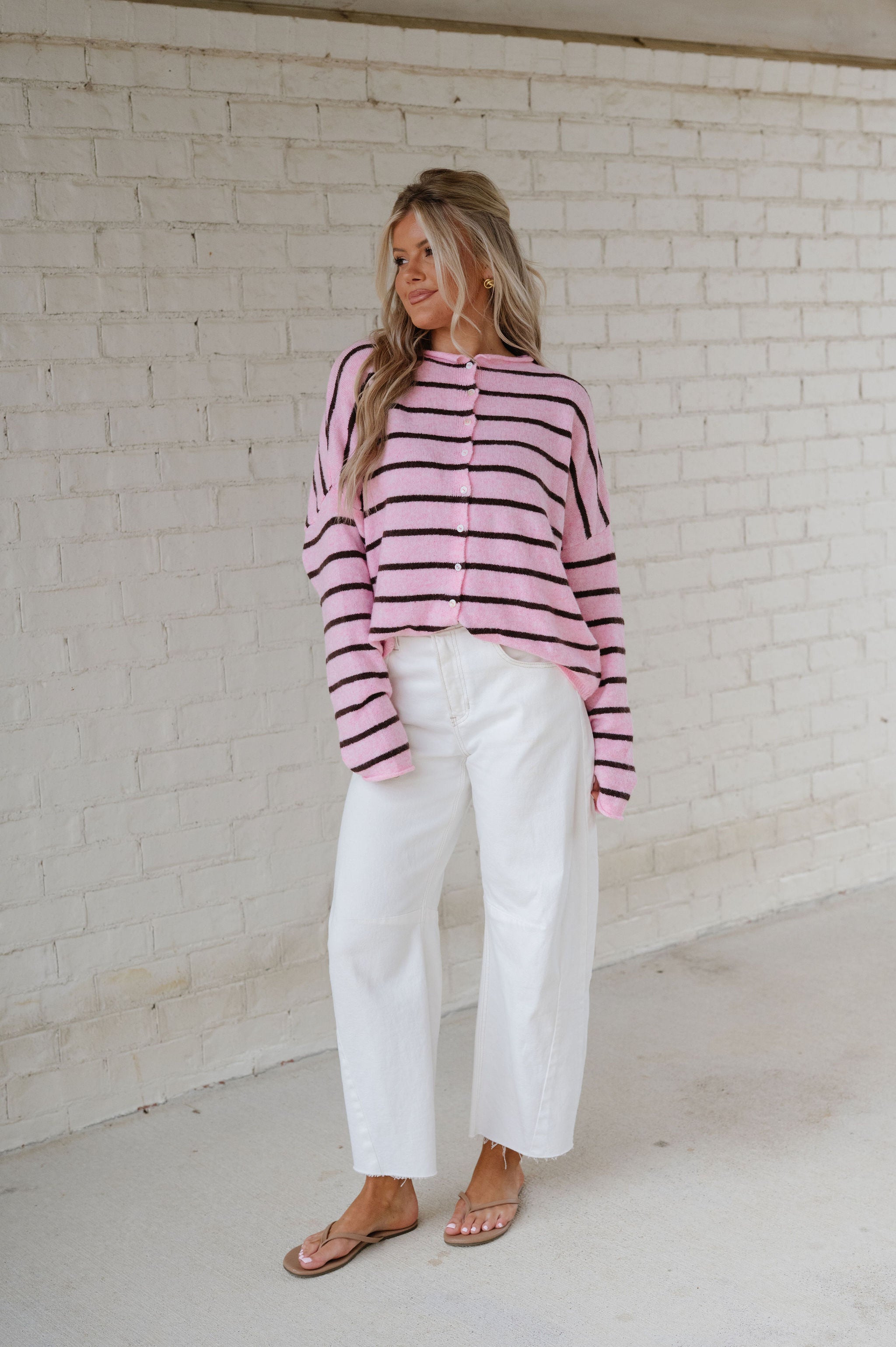 Cabana Striped Cardigan-Pink