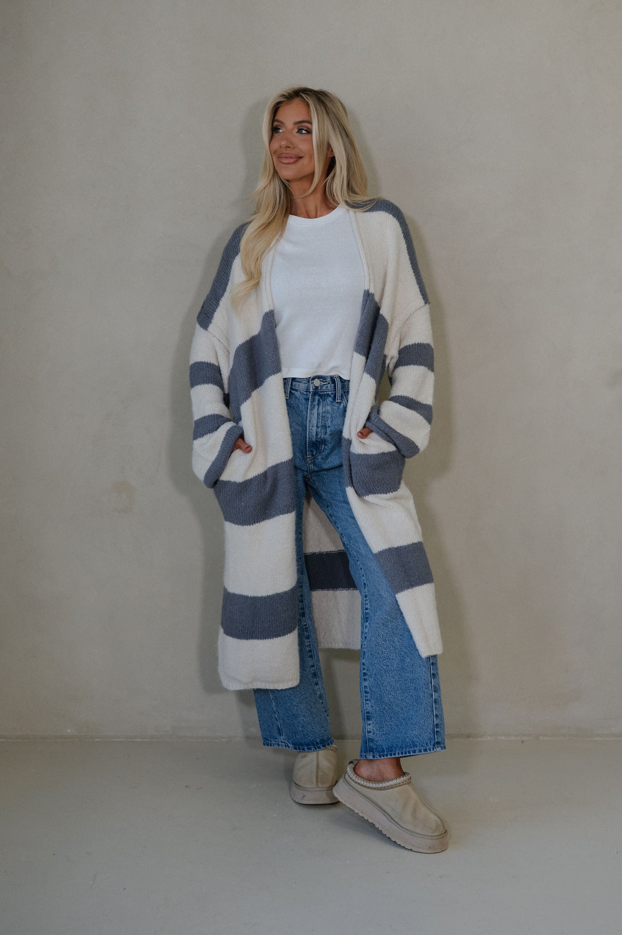 Striped Open Front Cardigan