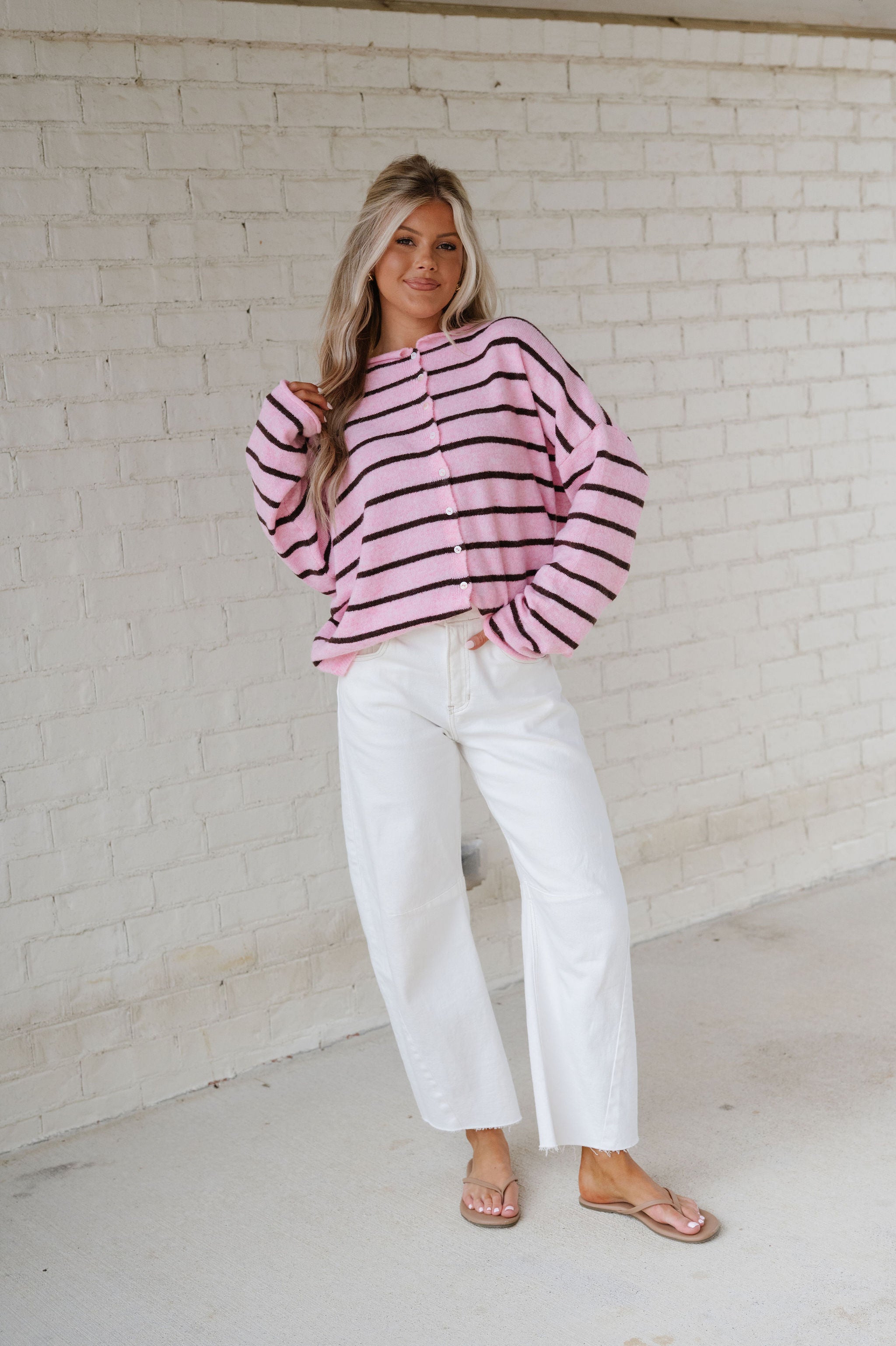 Cabana Striped Cardigan-Pink