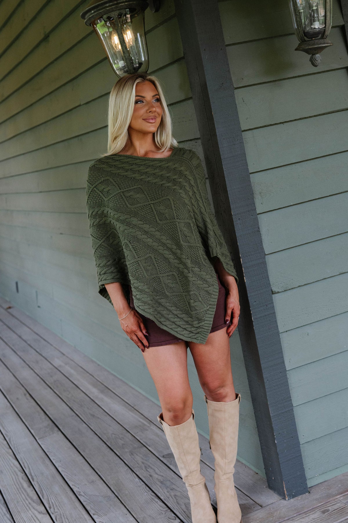 Bella Poncho Sweater-Olive