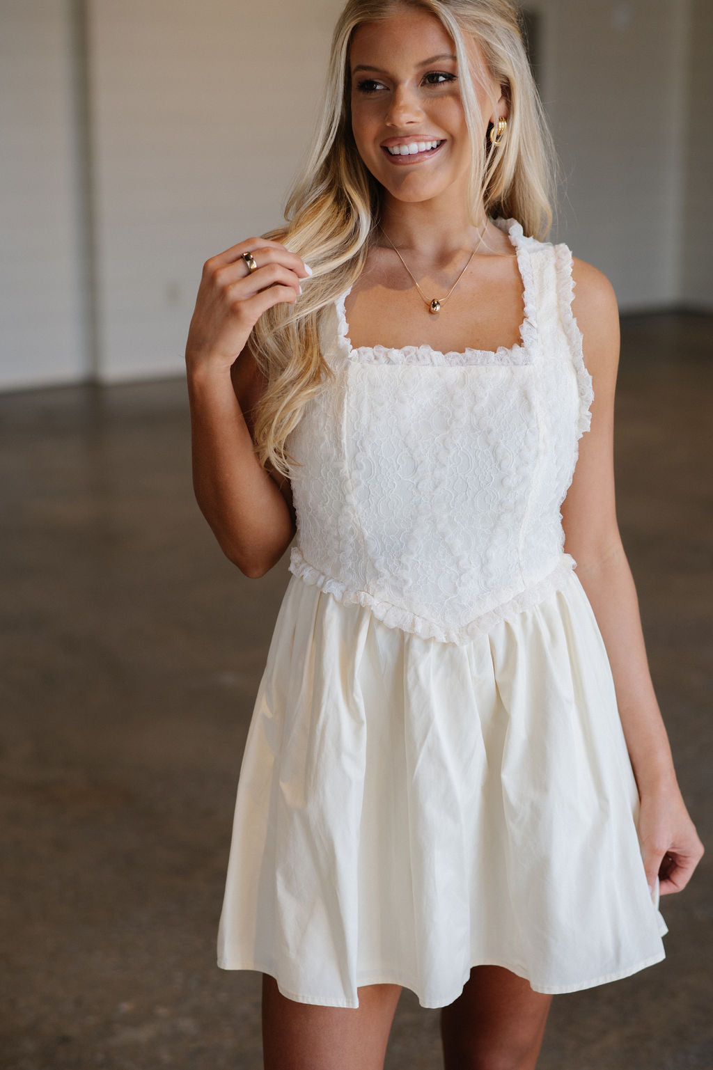 Rylee Lace Mini Dress-Vanilla