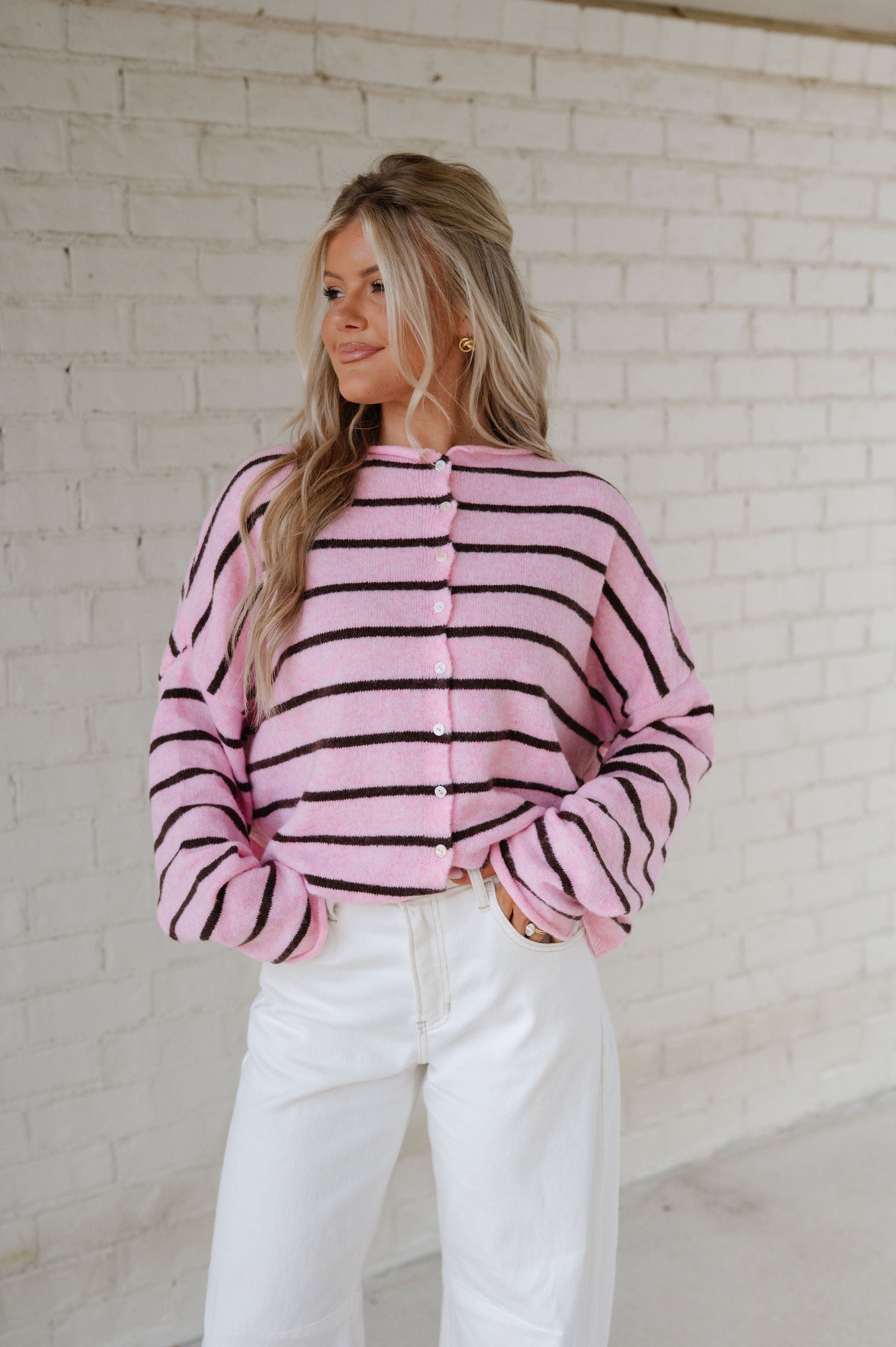 Cabana Striped Cardigan-Pink