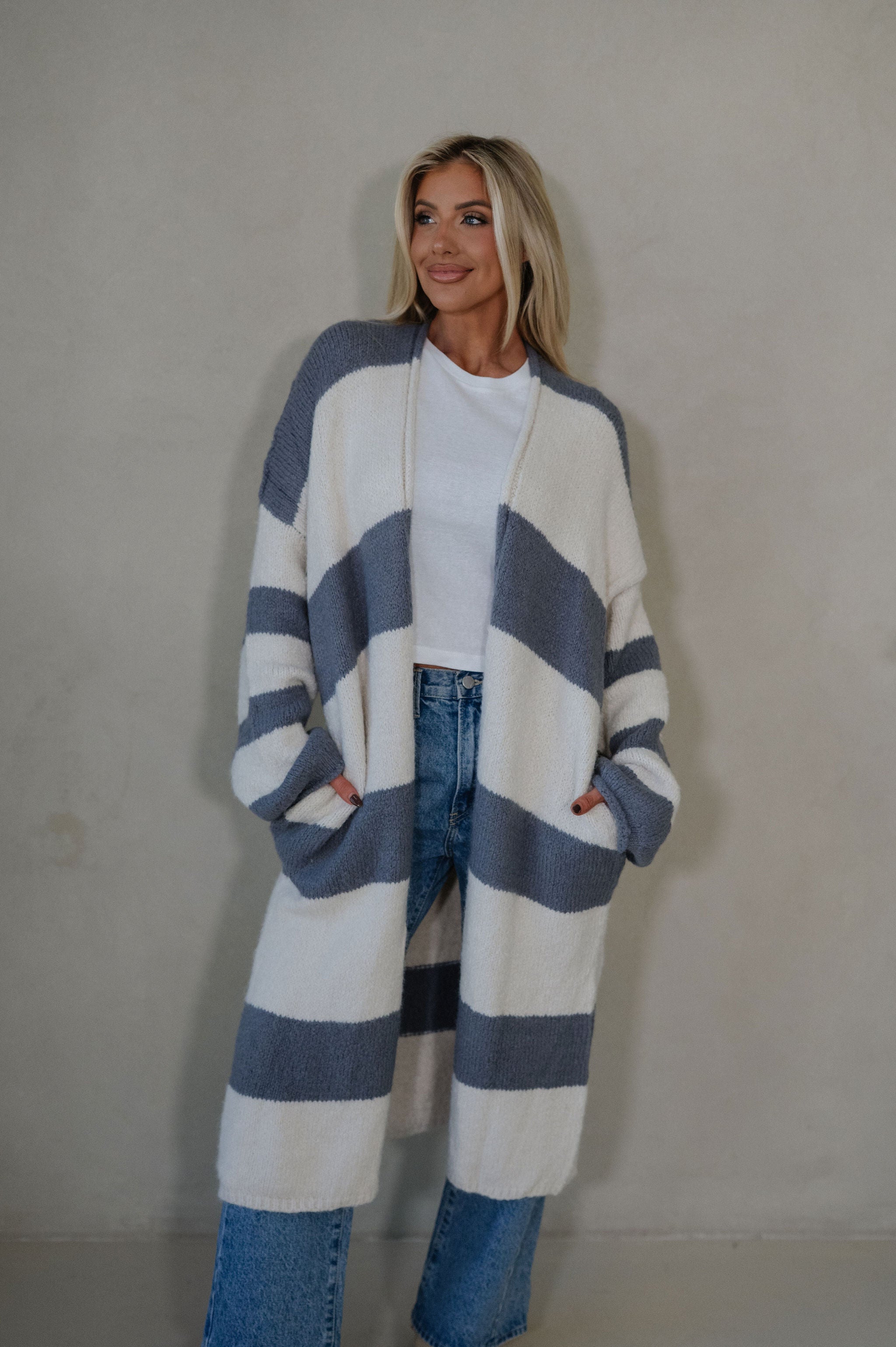 Striped Open Front Cardigan