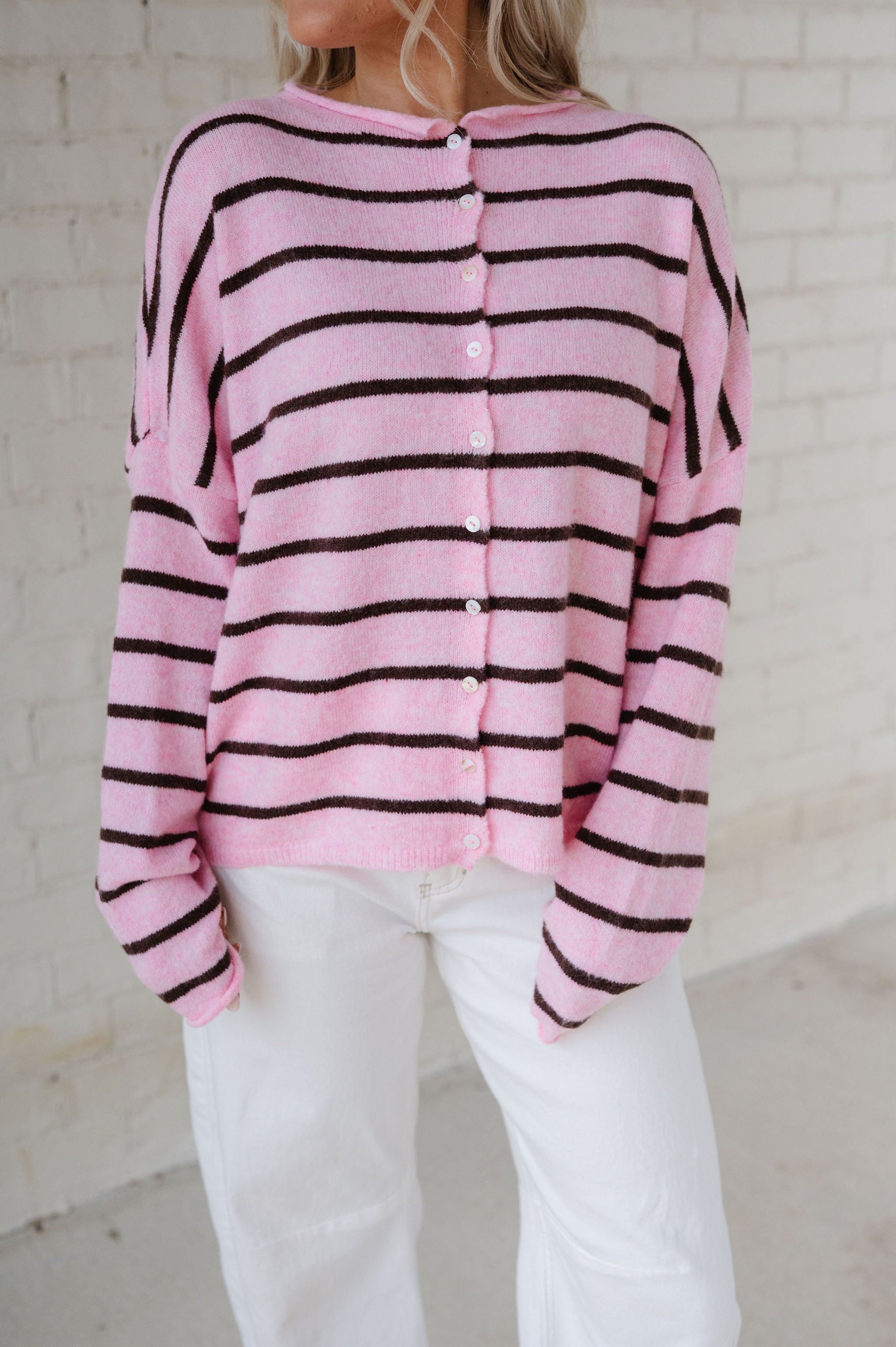 Cabana Striped Cardigan-Pink