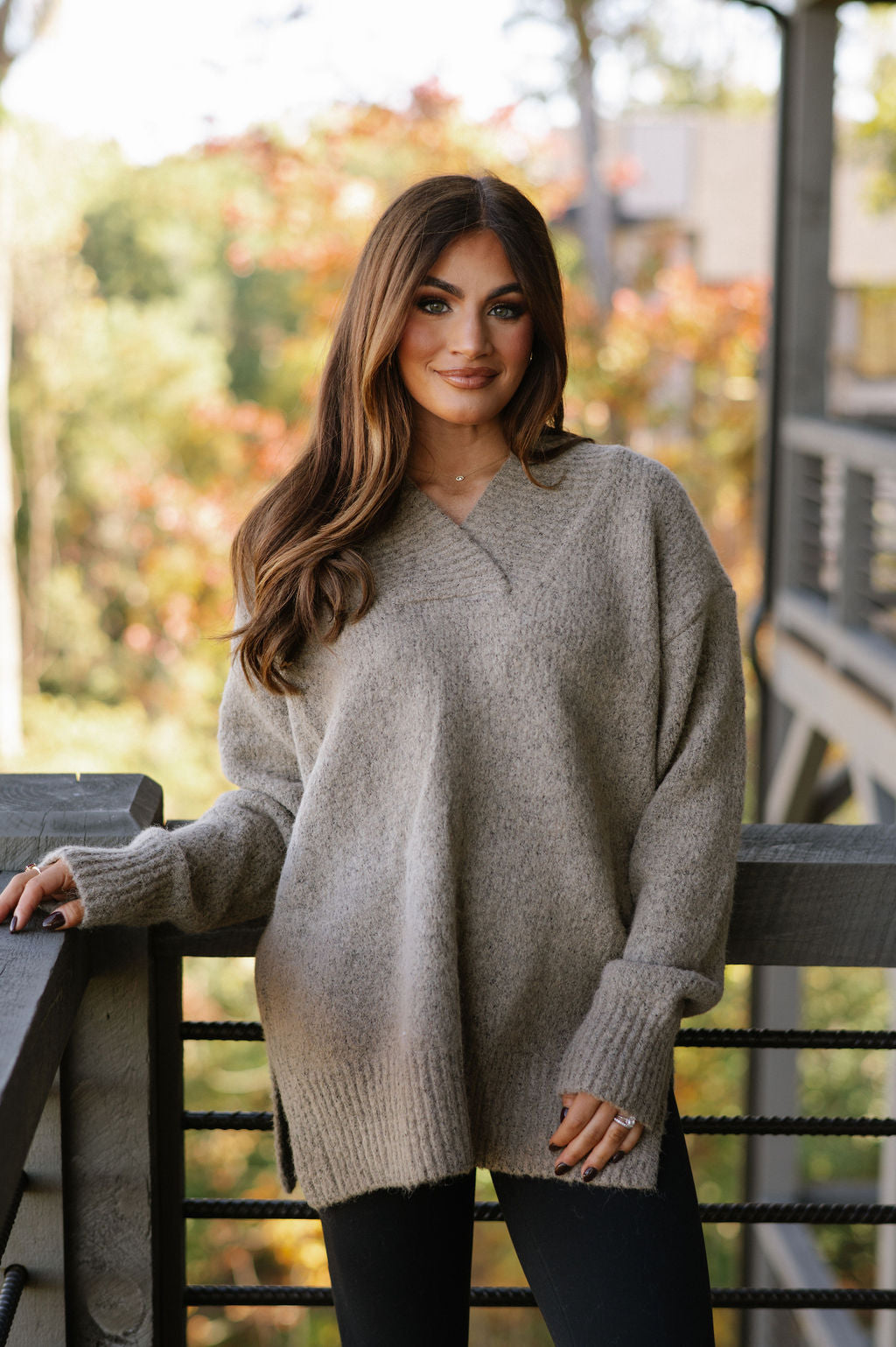 V-neck Slouchy Soft Knit Sweater - Taupe