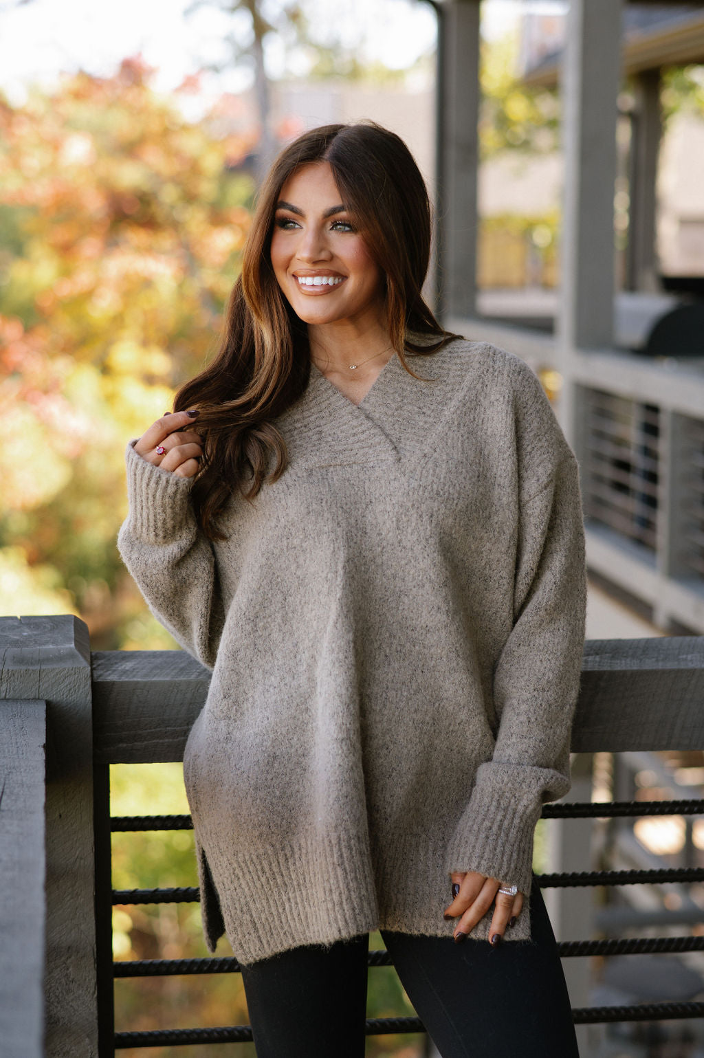 V-neck Slouchy Soft Knit Sweater - Taupe