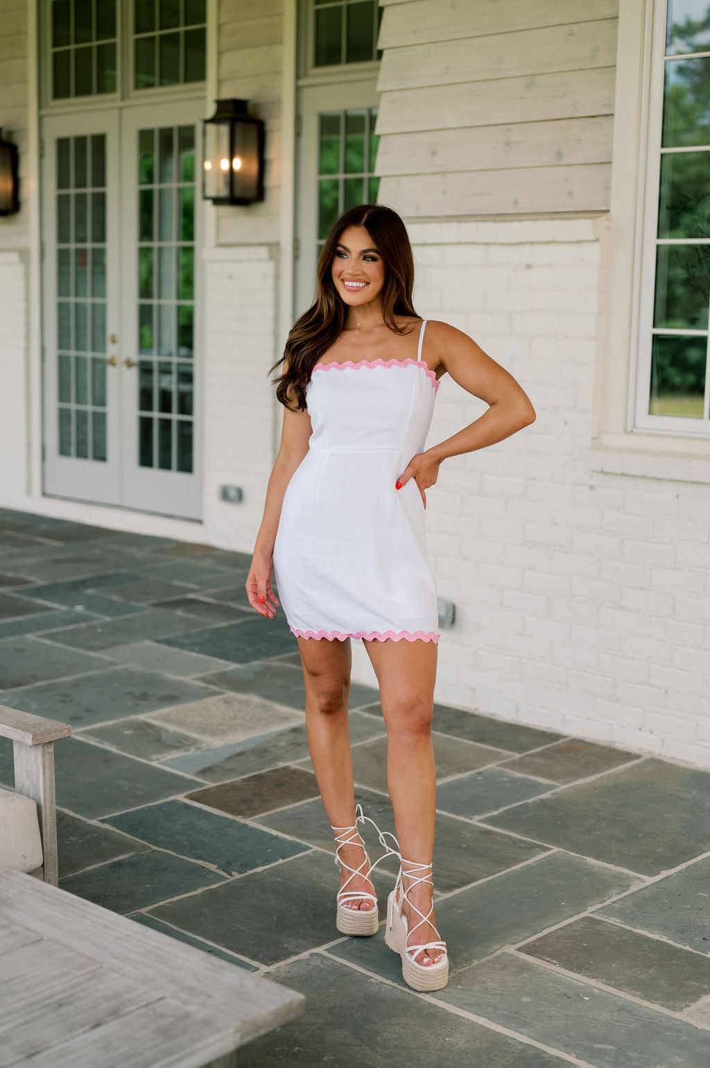 Abigail Ric Rac Mini Dress-White/Pink