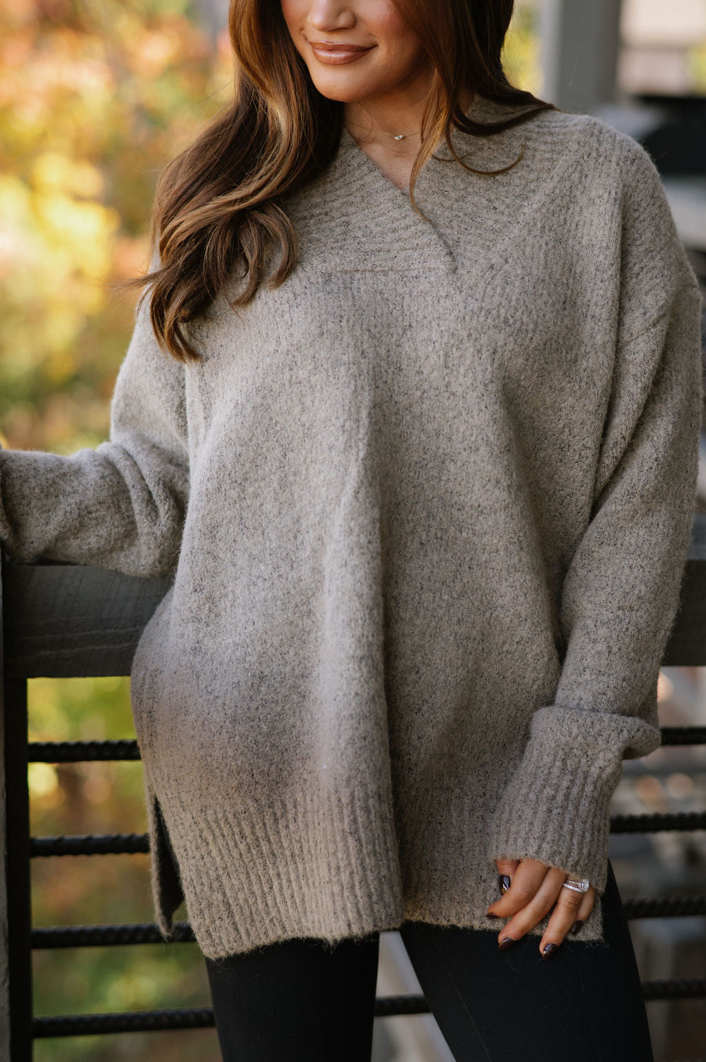 V-neck Slouchy Soft Knit Sweater - Taupe