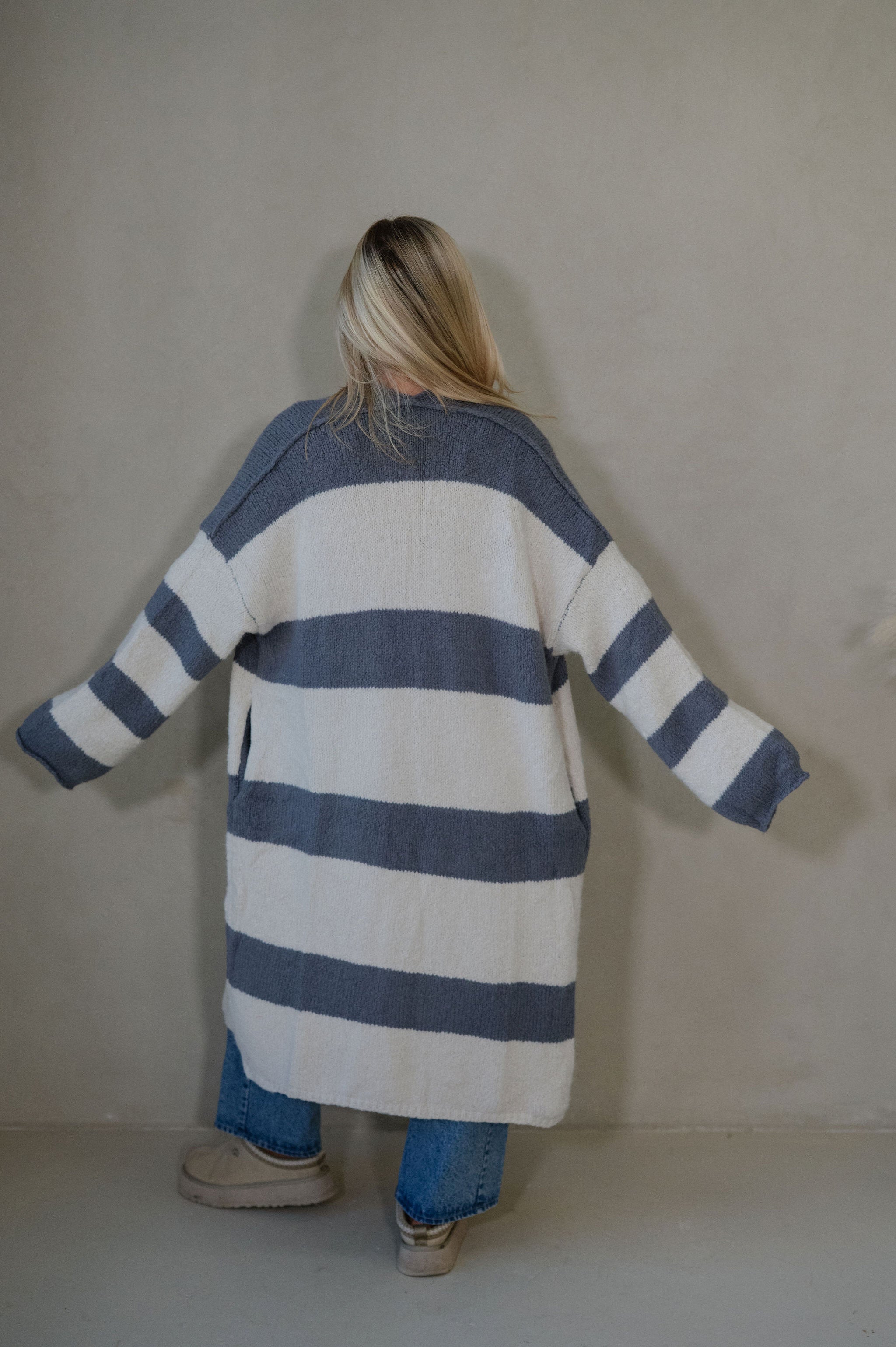 Striped Open Front Cardigan