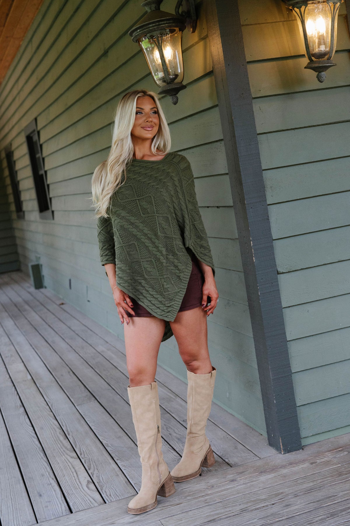 Bella Poncho Sweater-Olive