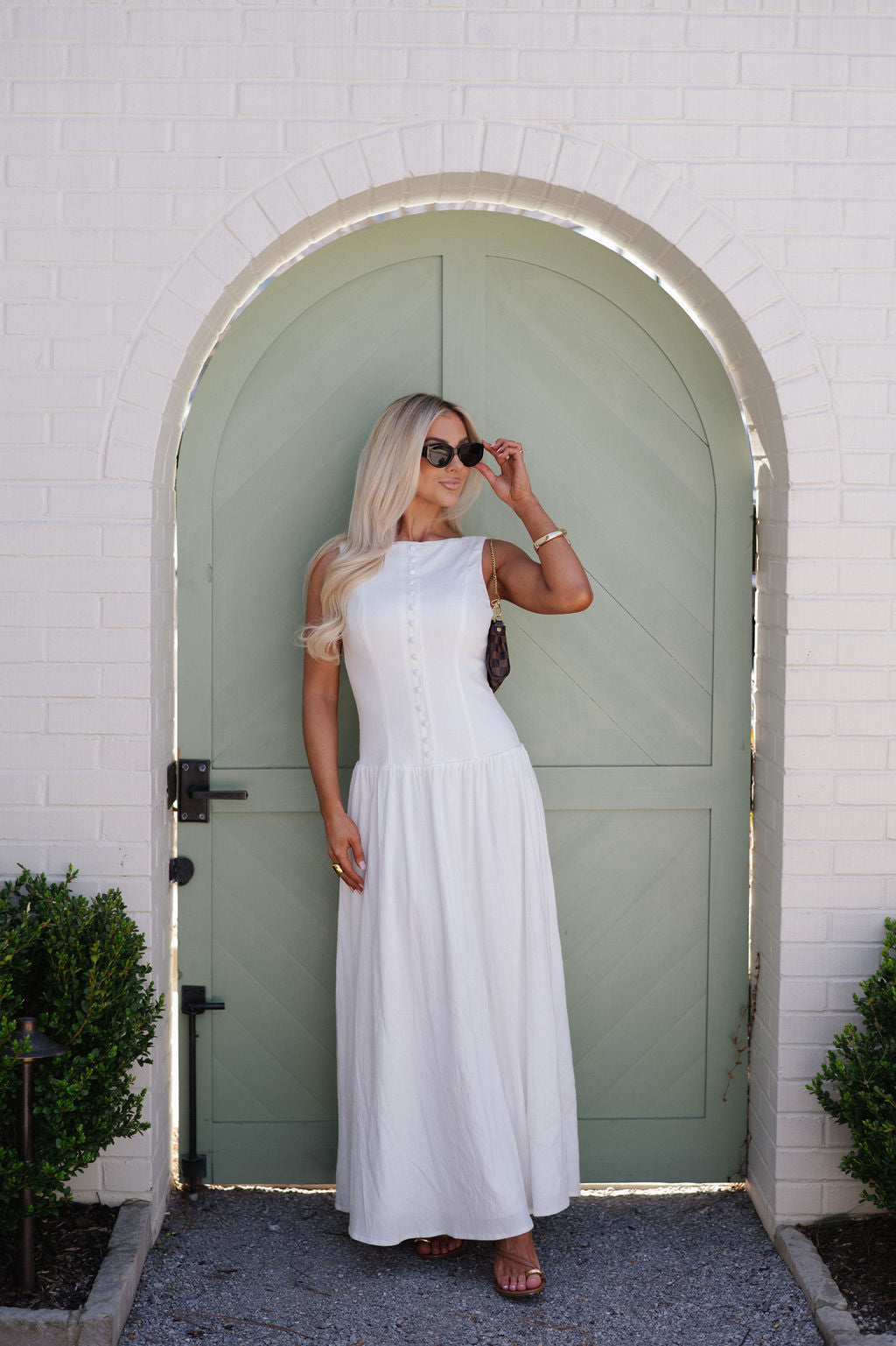 Drop Waist Linen Maxi Dress-Off White