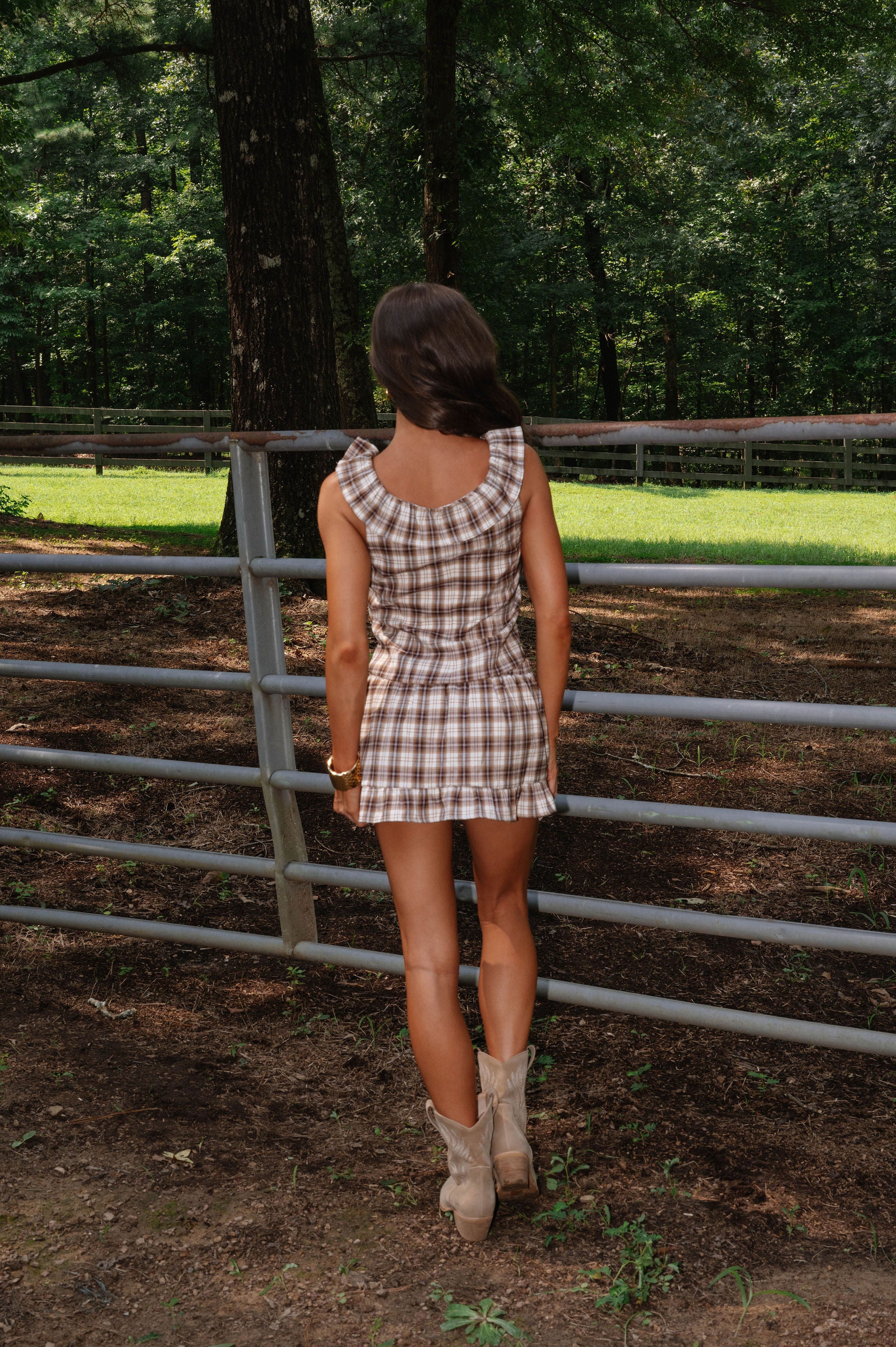 Chloe Plaid Ruffle Mini Skirt Set-Taupe