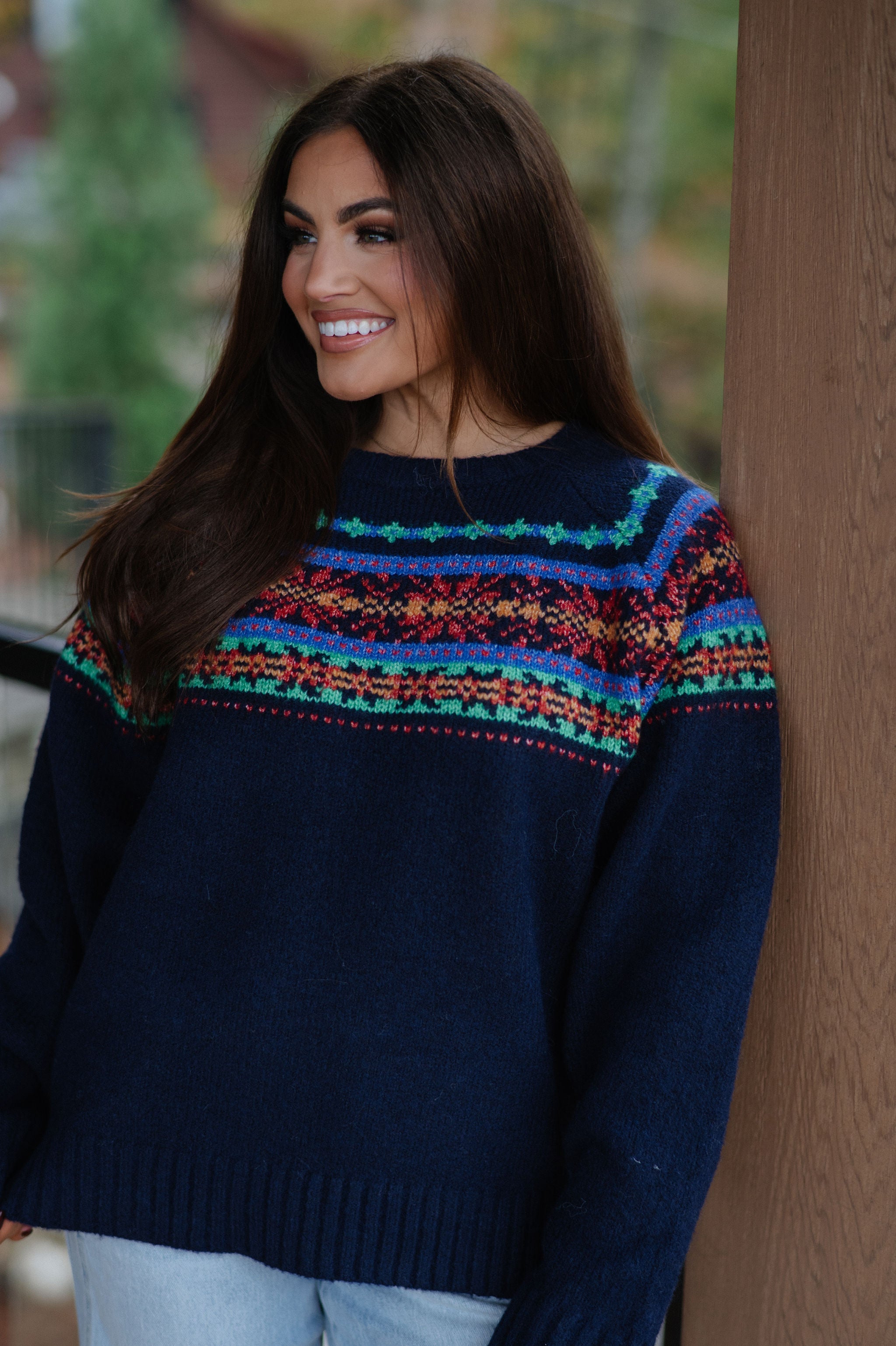 Multicolor Fair Isle Sweater-Navy