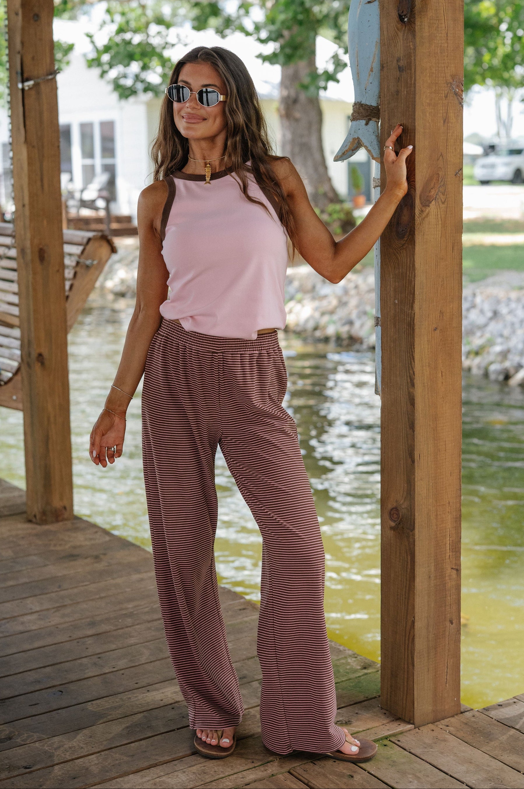 Y2k Contrast Trim Tank-Pink