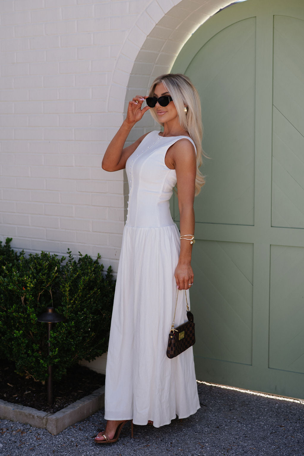 Drop Waist Linen Maxi Dress-Off White