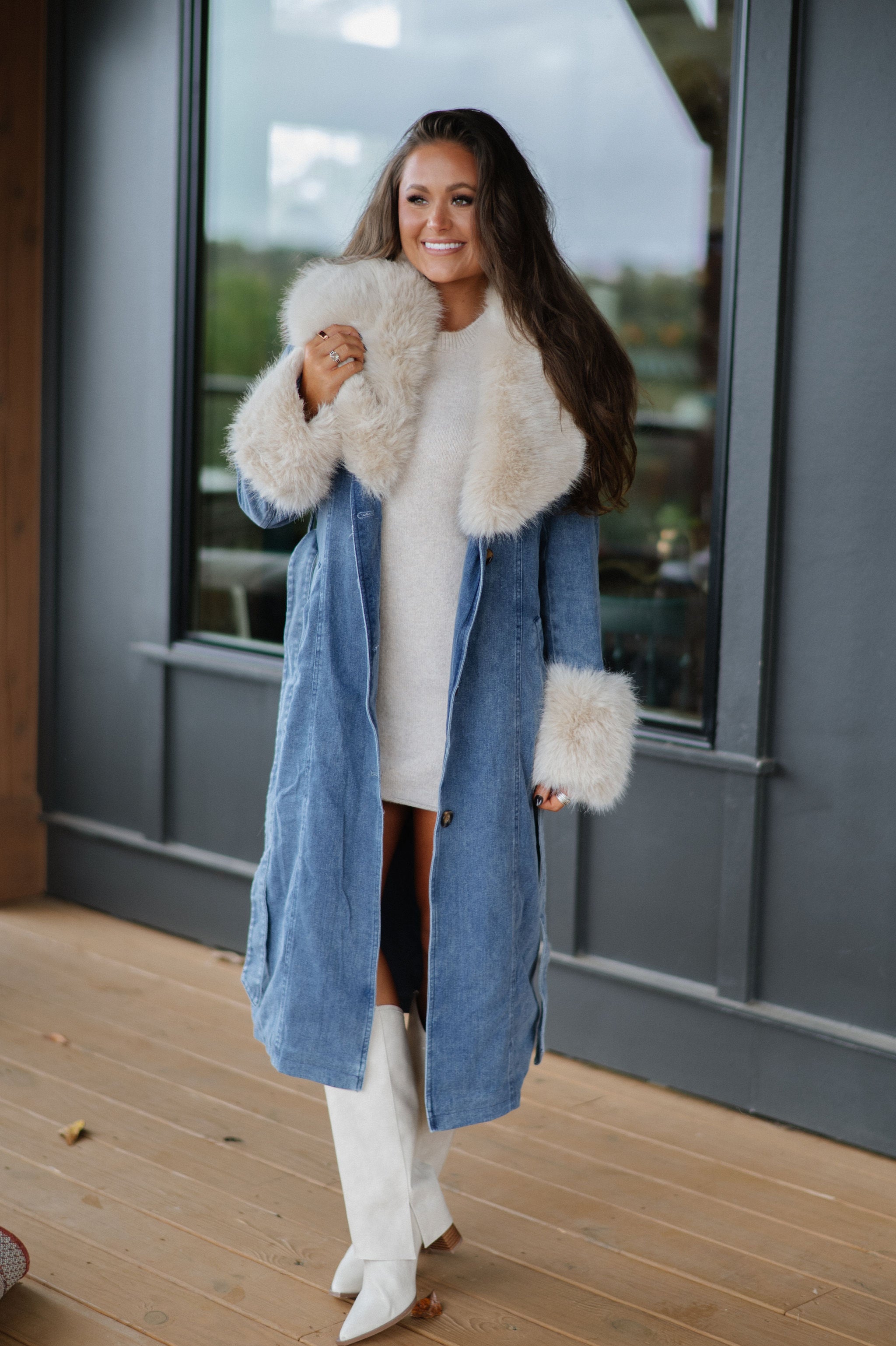 Eliza Fur Trimmed Coat-Denim