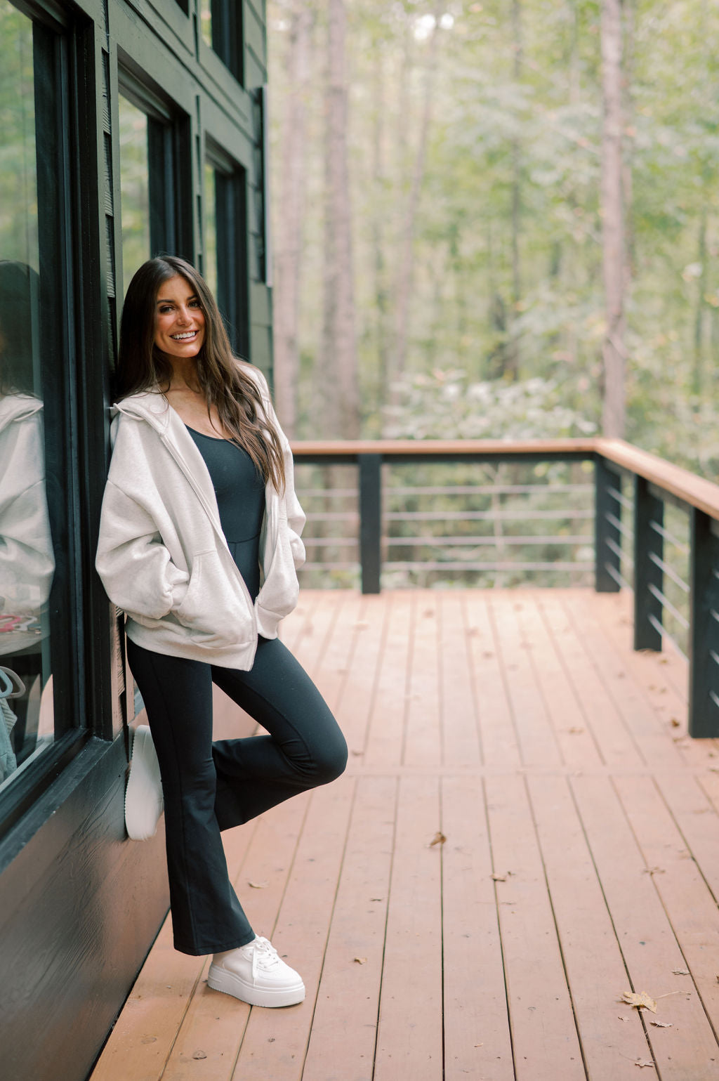 Oversized Zip Up Hooded Jacket-Heather Grey